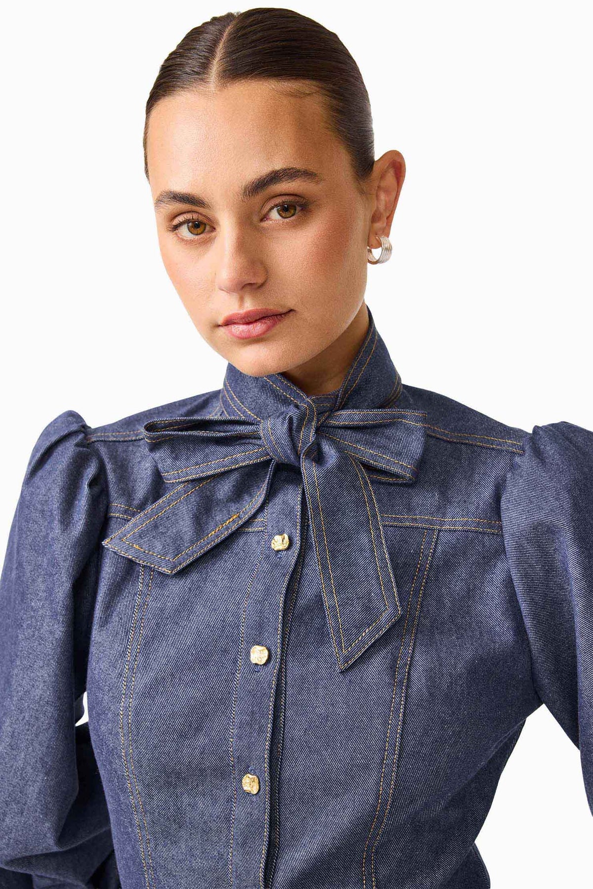 CURAAE Vana Denim Blouse & Skirt Set in Blue