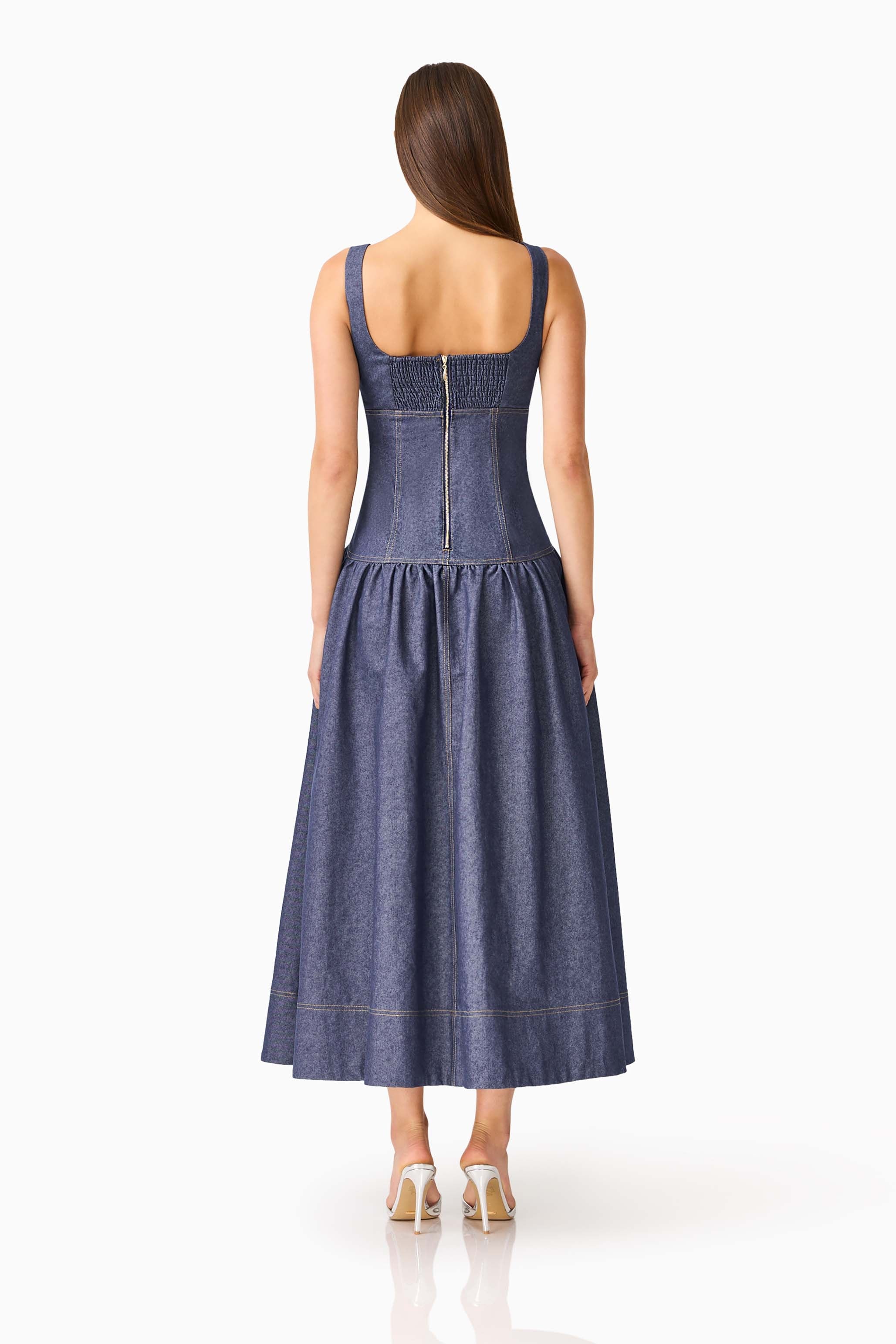CURAAE Vana Denim Maxi Dress in Blue