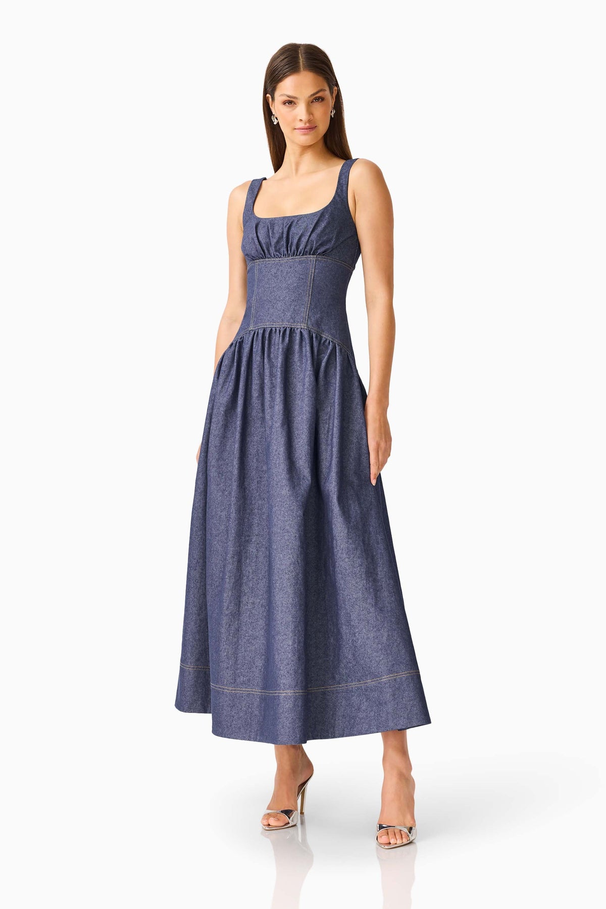 CURAAE Vana Denim Maxi Dress in Blue