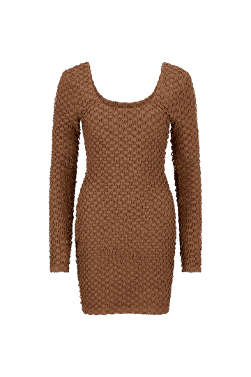 CURAAE Avery Textured Scoop Mini Dress In Brown