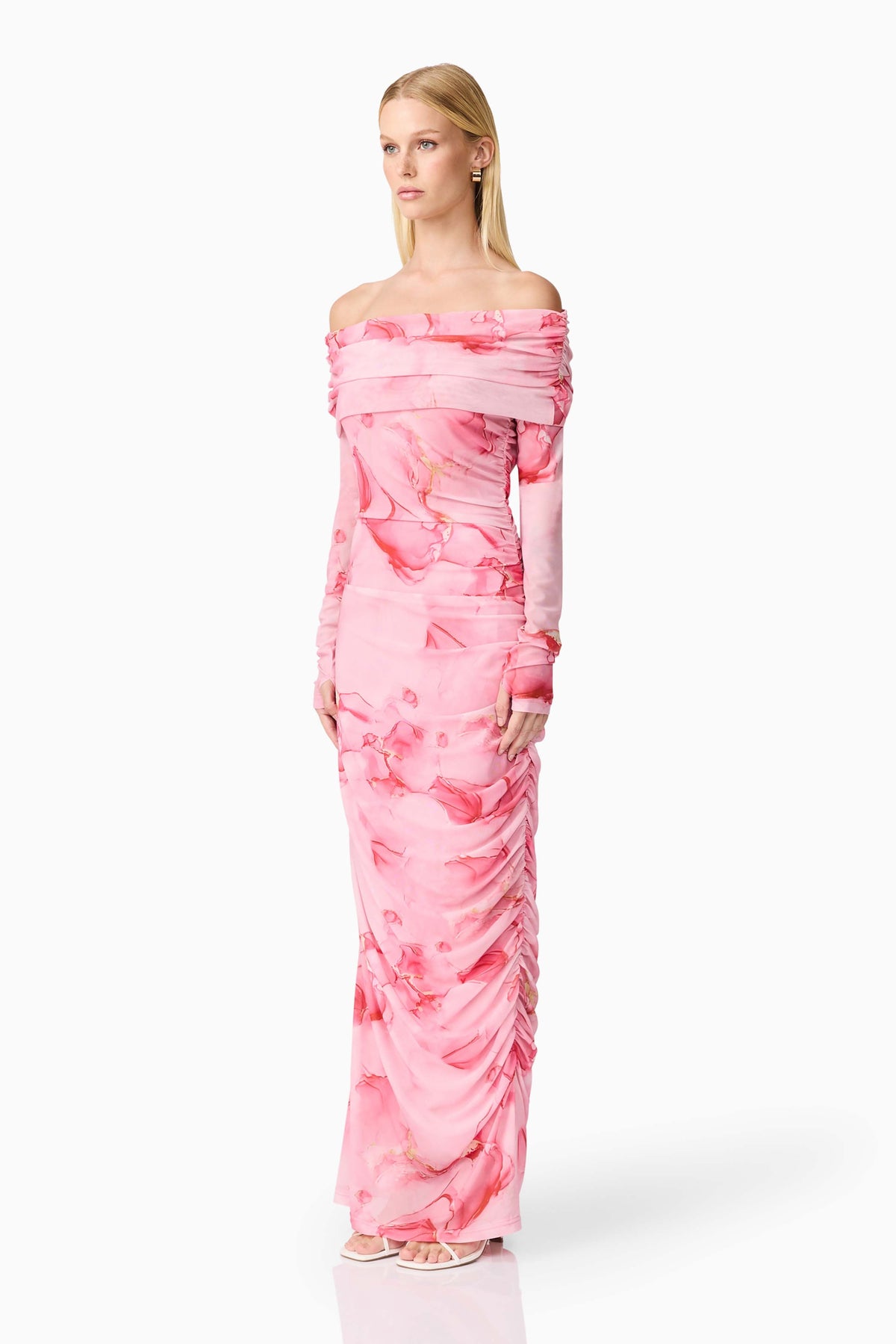 CURAAE Rosalia Off The Shoulder Maxi Dress in Pink Floral