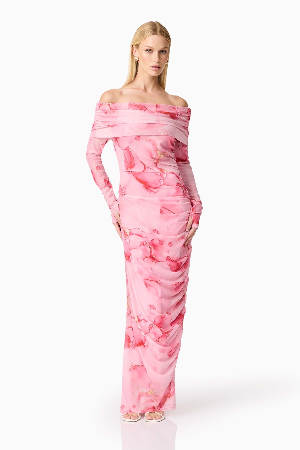 CURAAE Rosalia Off The Shoulder Maxi Dress in Pink Floral