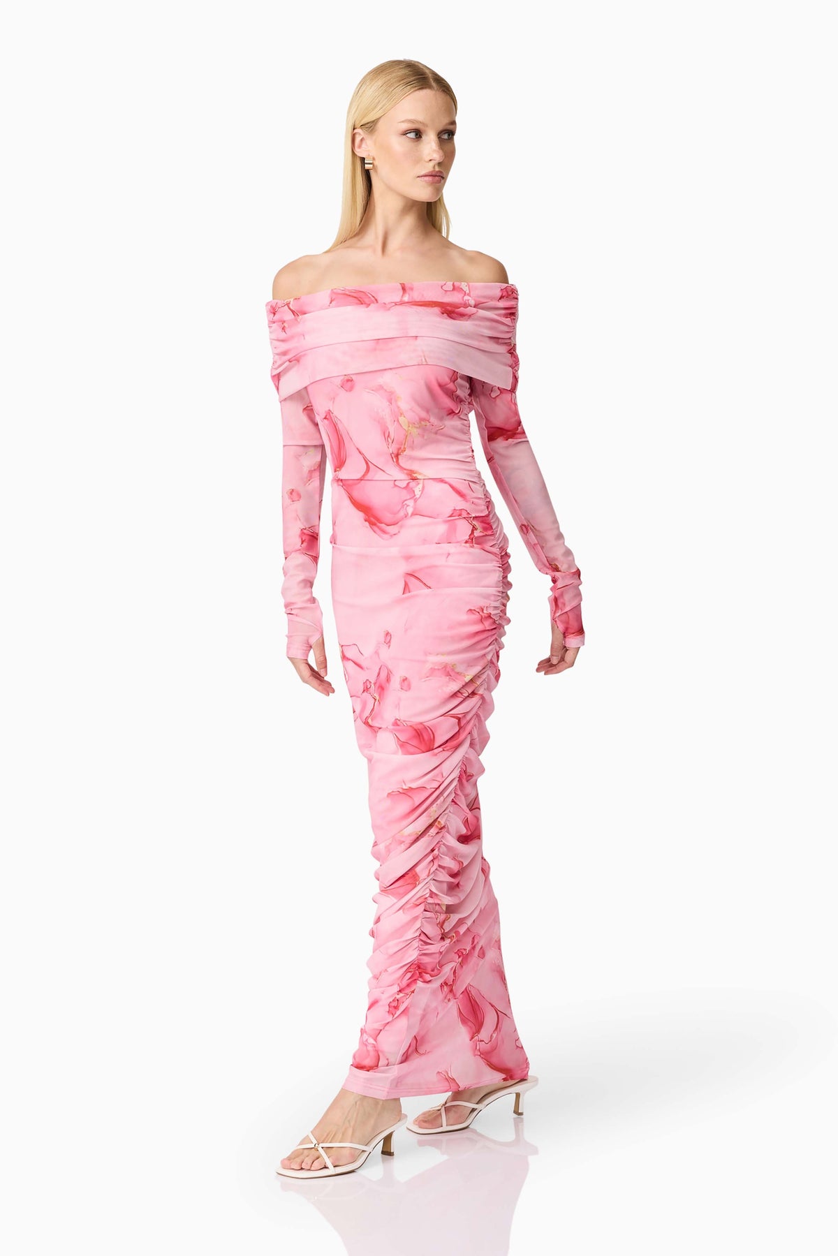CURAAE Rosalia Off The Shoulder Maxi Dress in Pink Floral