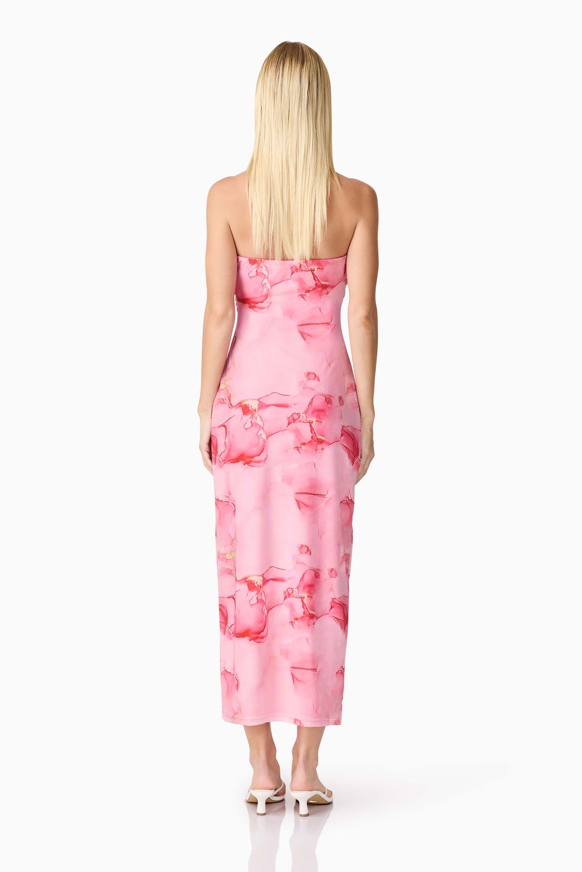CURAAE Rosalia Strapless Midi Dress in Pink Floral