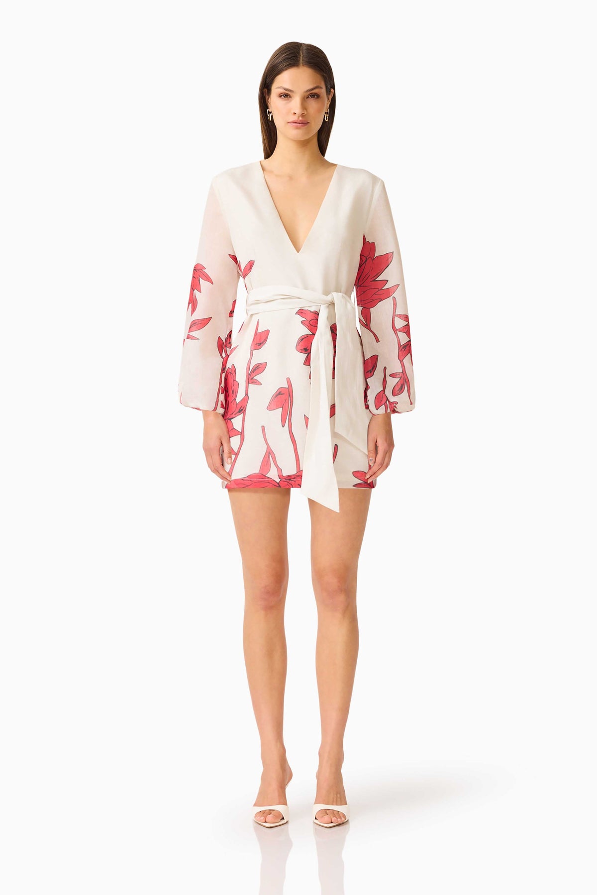CURAAE Viva Long Sleeve Mini Dress in White and Red
