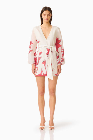 CURAAE Viva Long Sleeve Mini Dress in White and Red