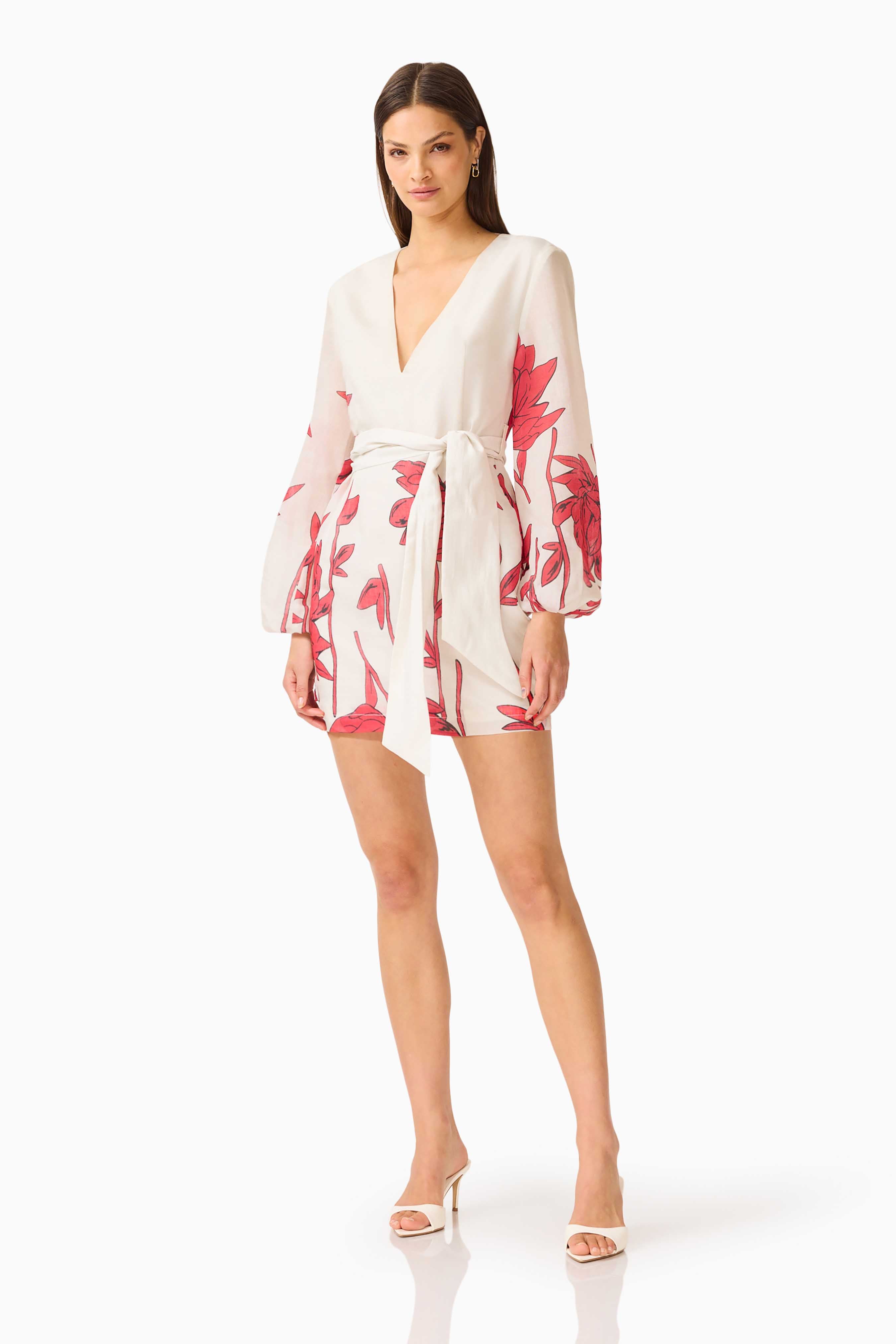 CURAAE Viva Long Sleeve Mini Dress in White and Red