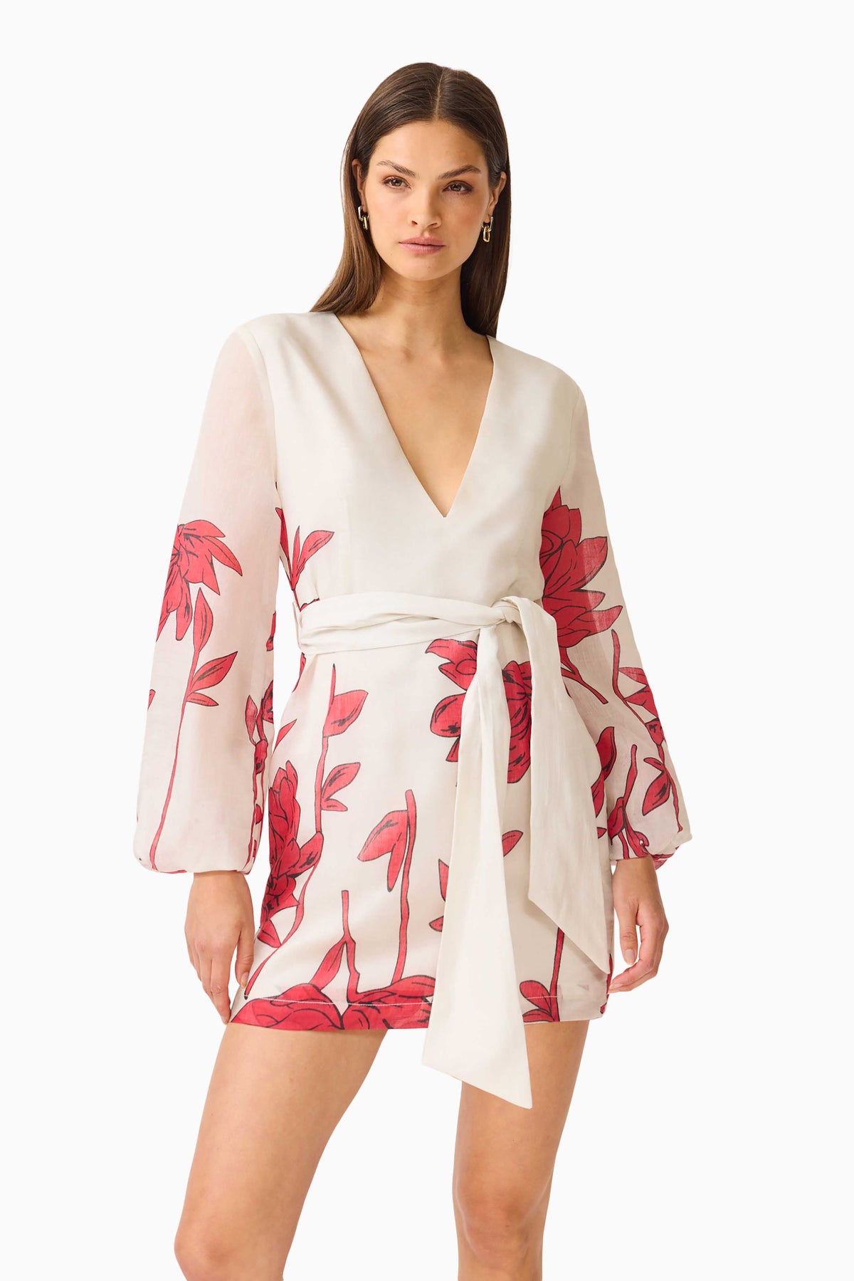 CURAAE Viva Long Sleeve Mini Dress in White and Red