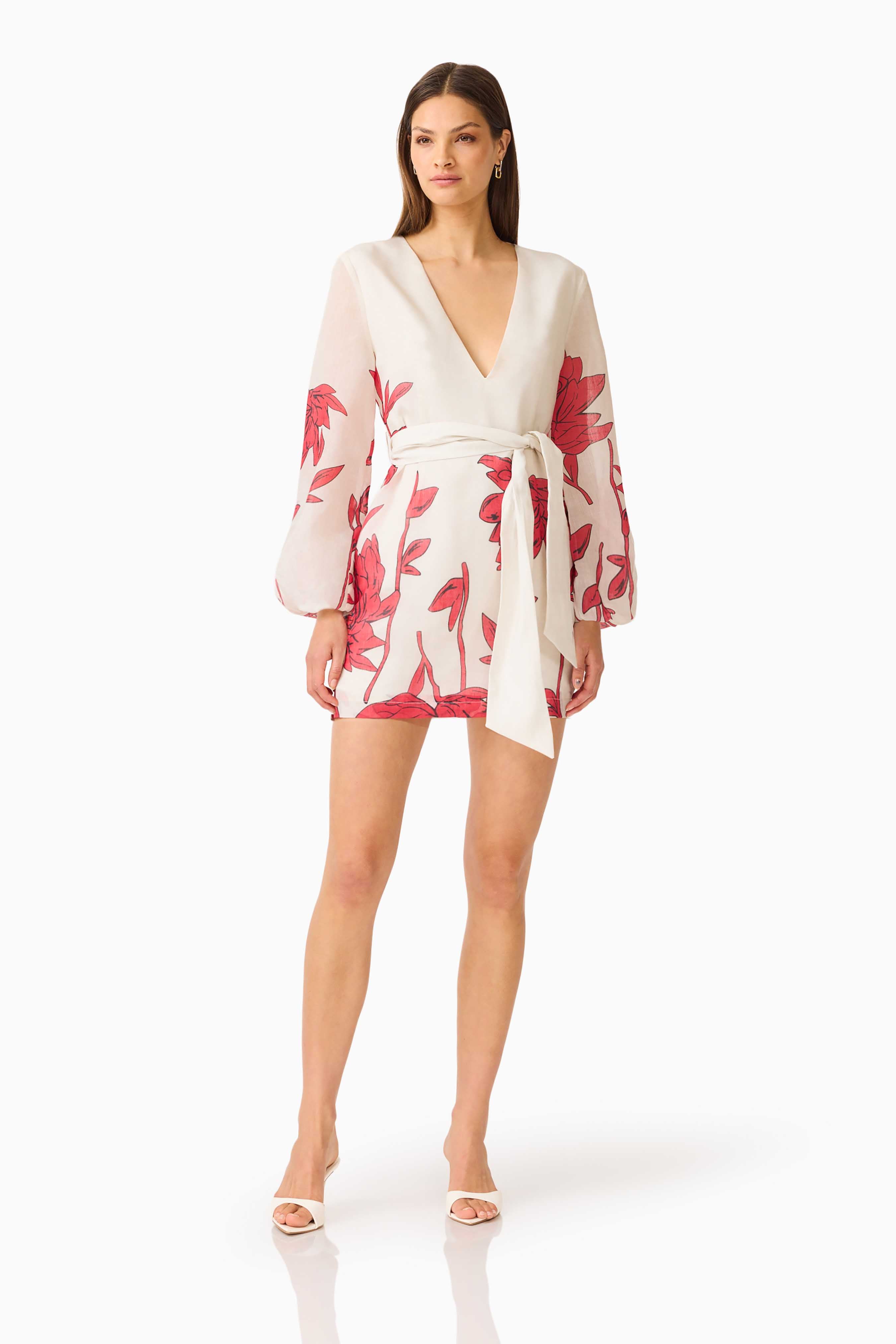 CURAAE Viva Long Sleeve Mini Dress in White and Red