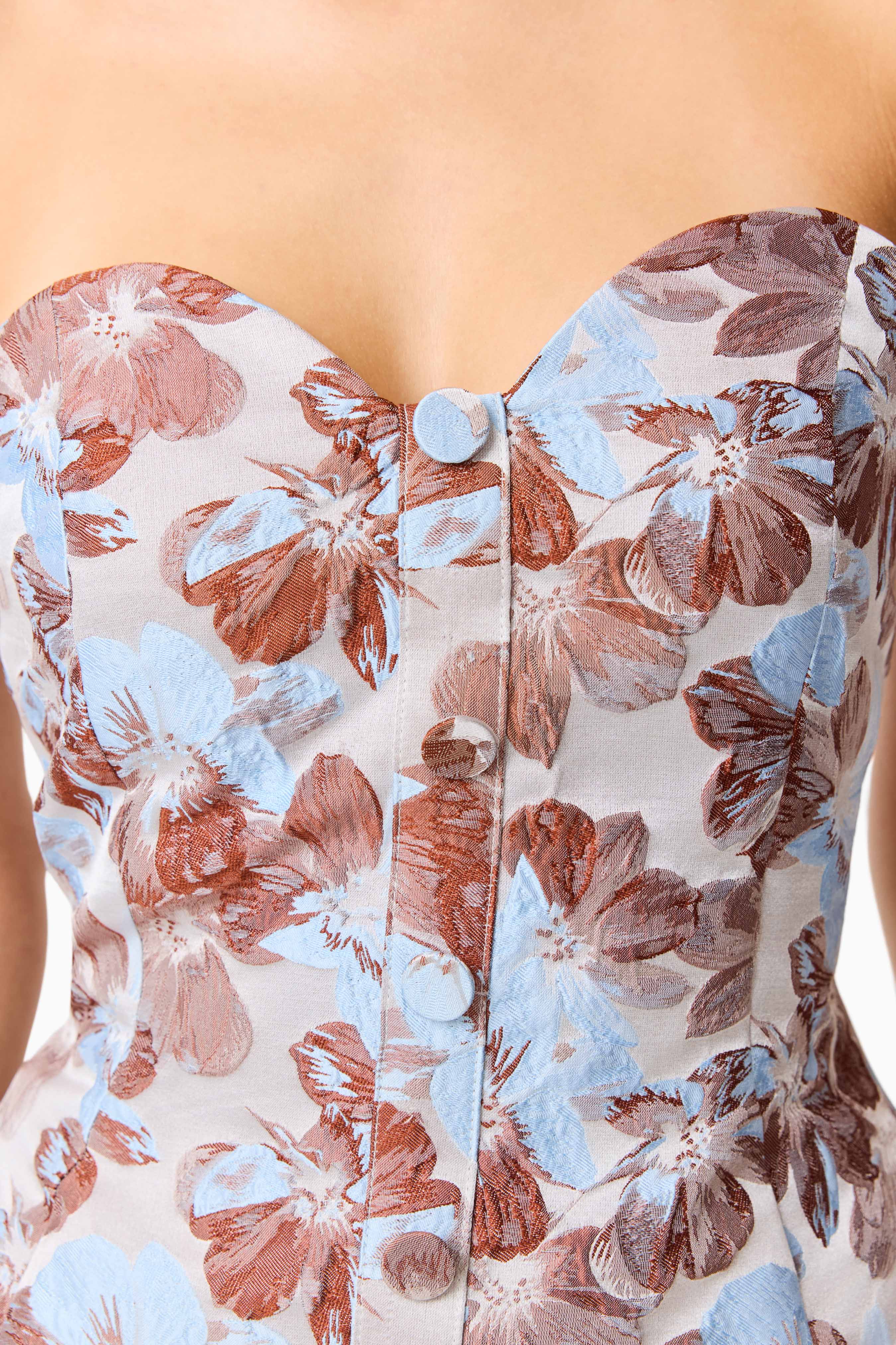 CURAAE Bloomette Strapless Top in Brown and Blue Floral