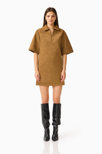 CURAAE Verdure Mini Shirt Dress in Caramel Brown