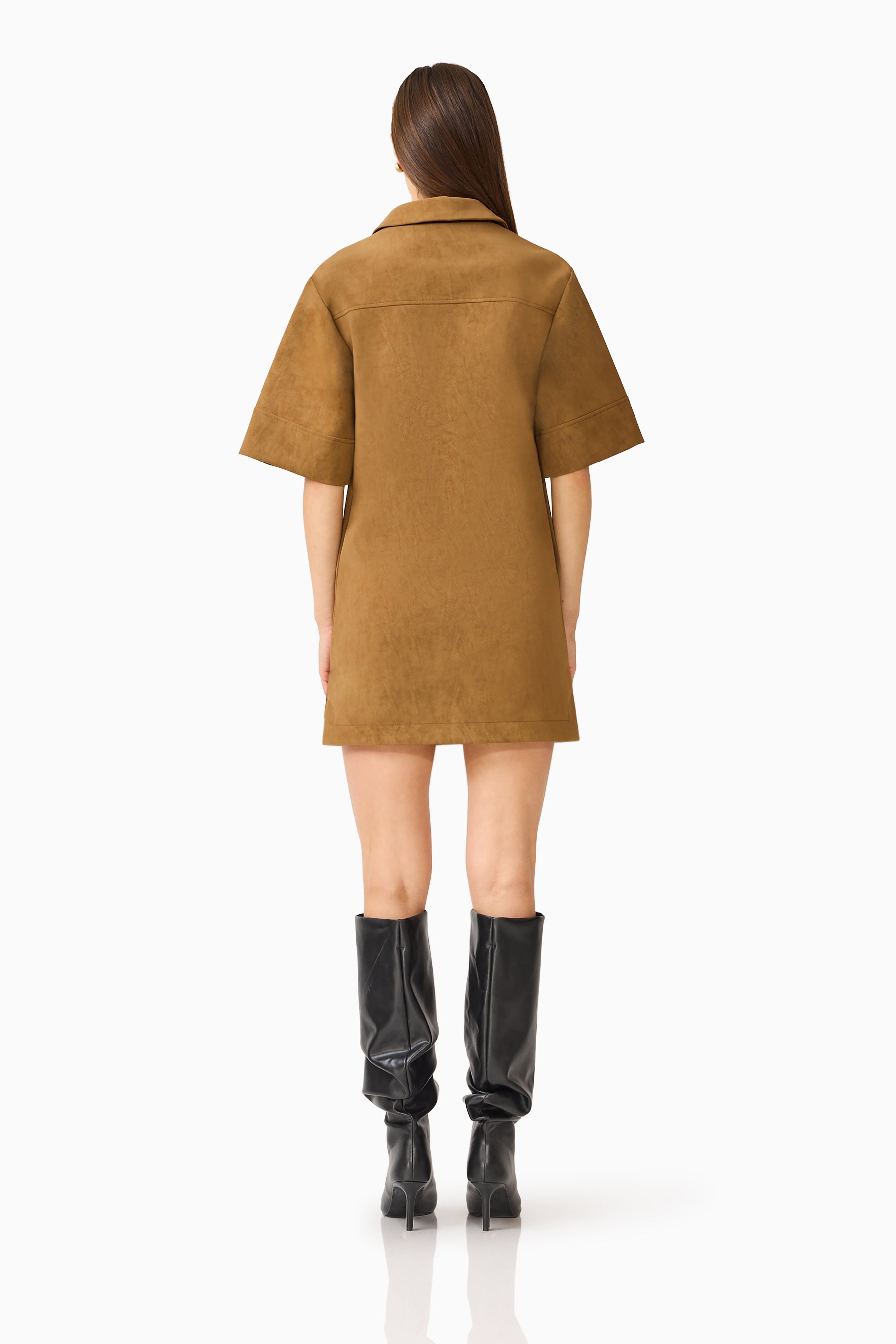 CURAAE Verdure Mini Shirt Dress in Caramel Brown