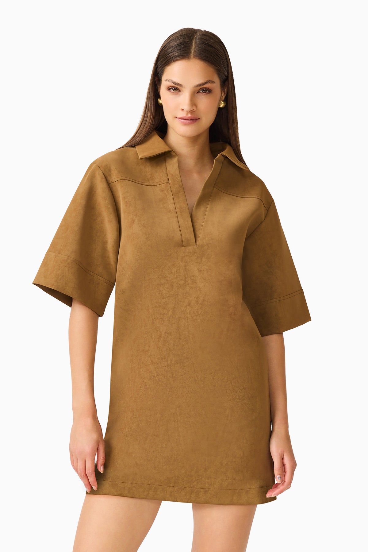 CURAAE Verdure Mini Shirt Dress in Caramel Brown