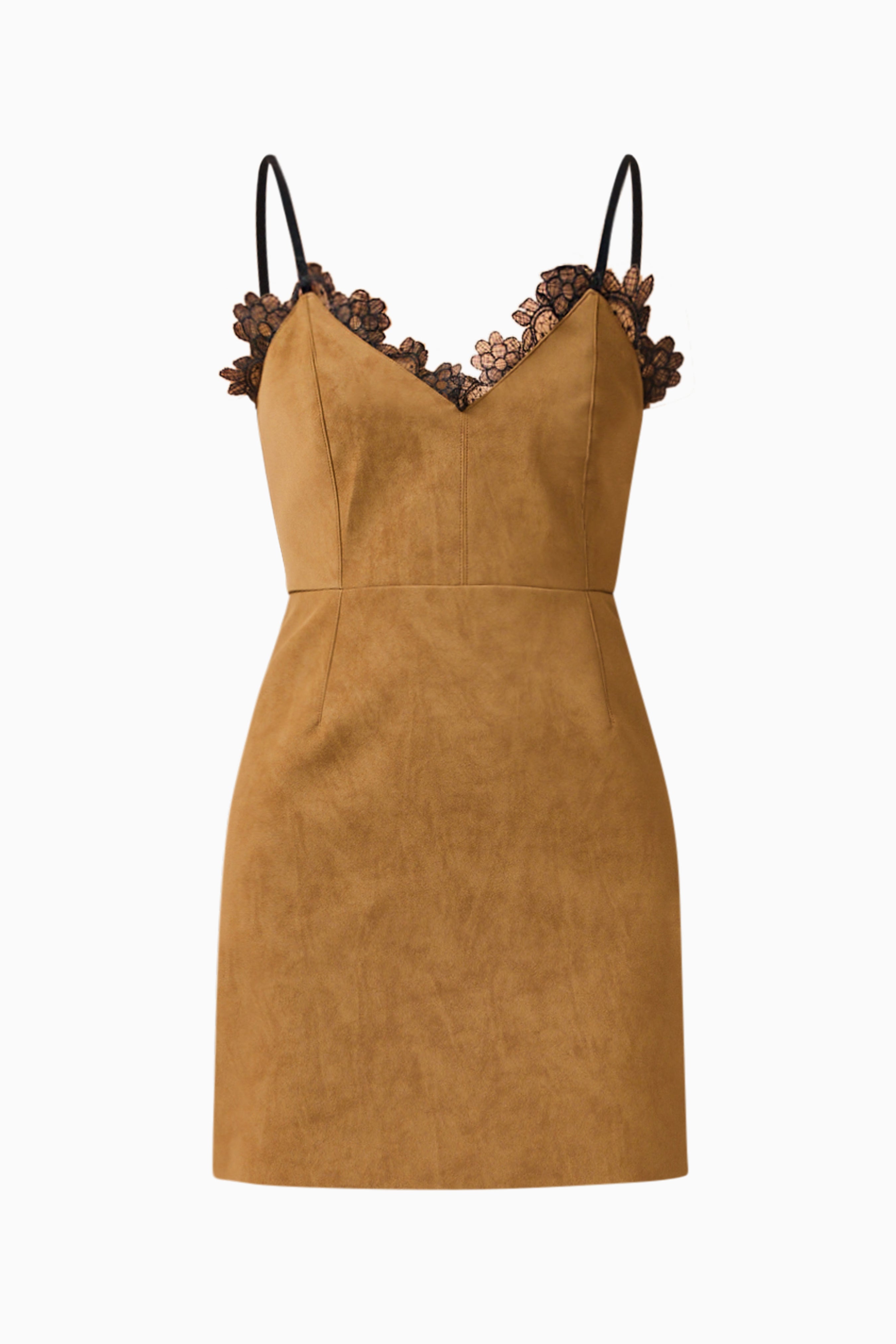 CURAAE Verdure Lace Trim Mini Dress in Caramel Brown