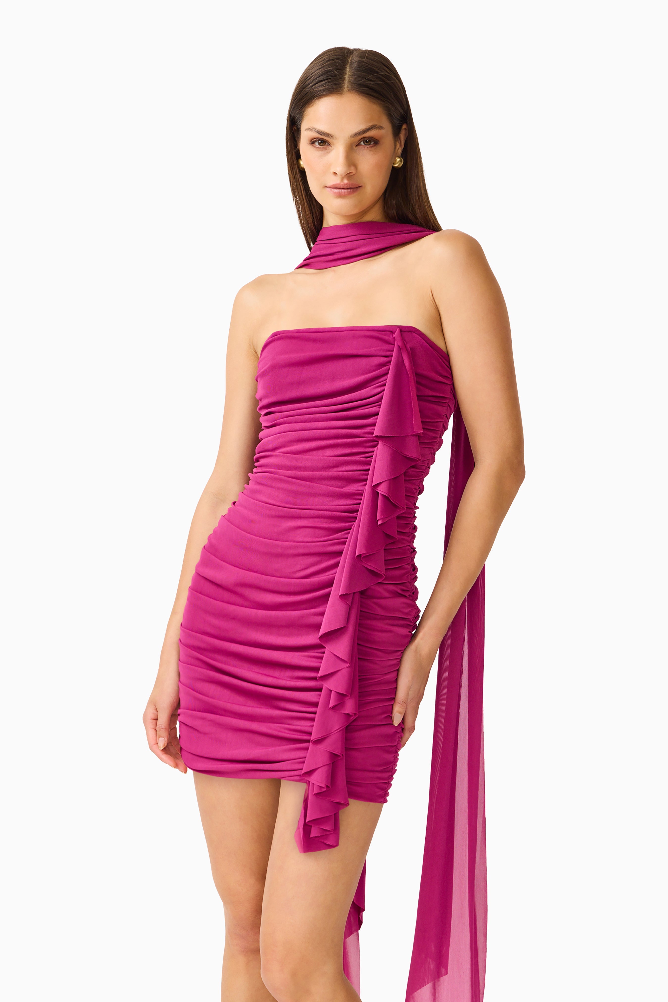 CURAAE Azura Scarf Mini Dress in Magenta Pink