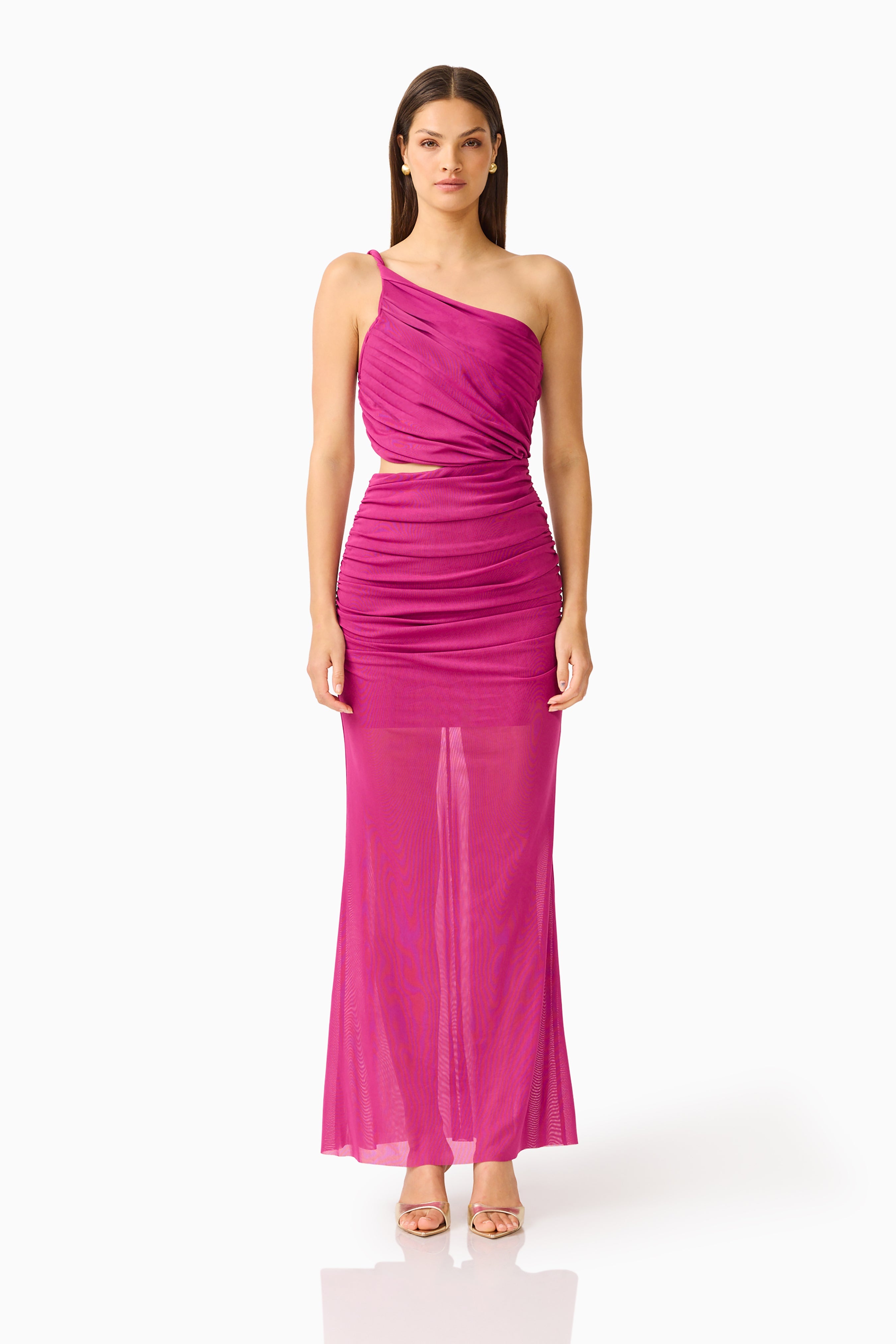 CURAAE Azura One Shoulder Maxi Dress in Magenta Pink