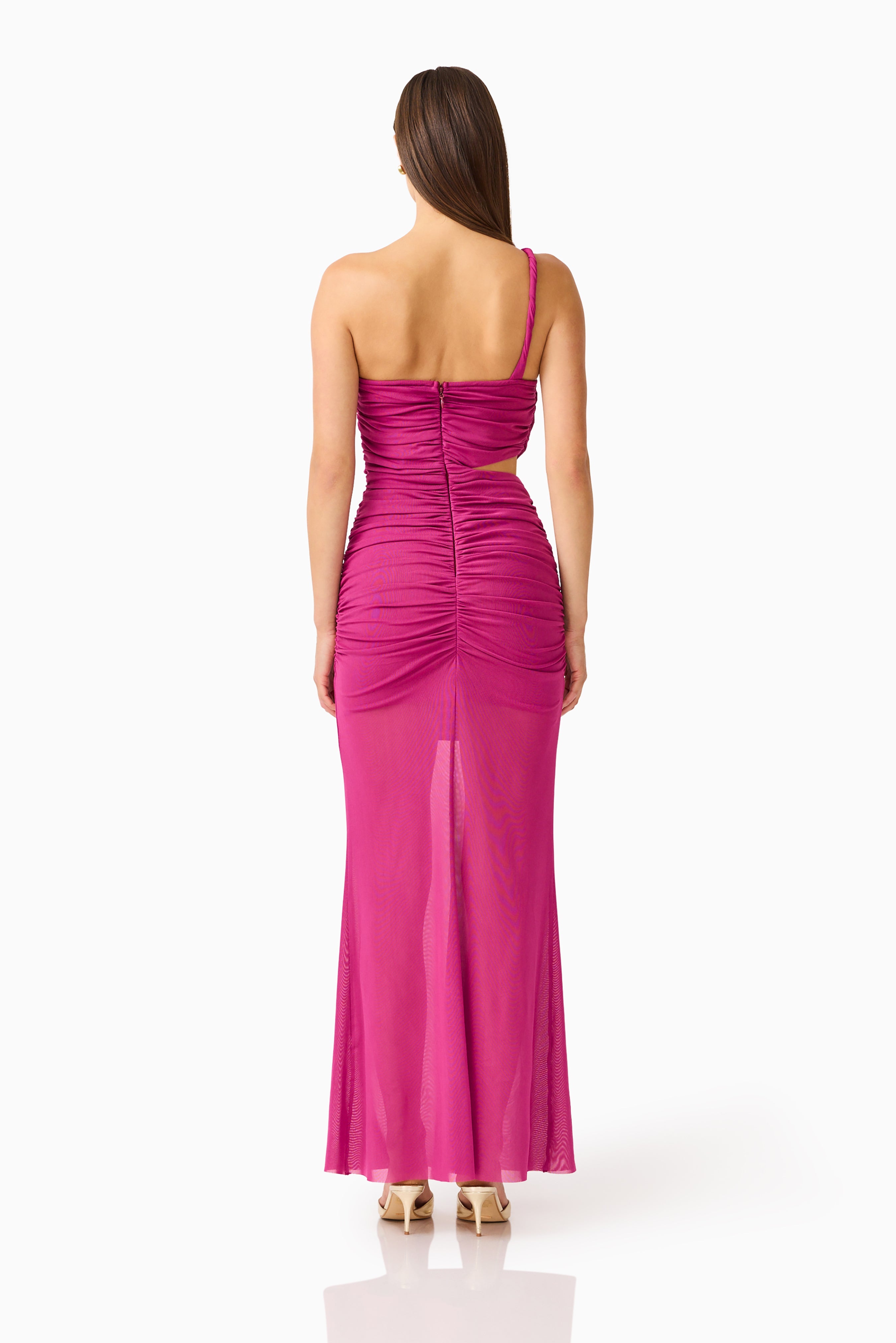 CURAAE Azura One Shoulder Maxi Dress in Magenta Pink