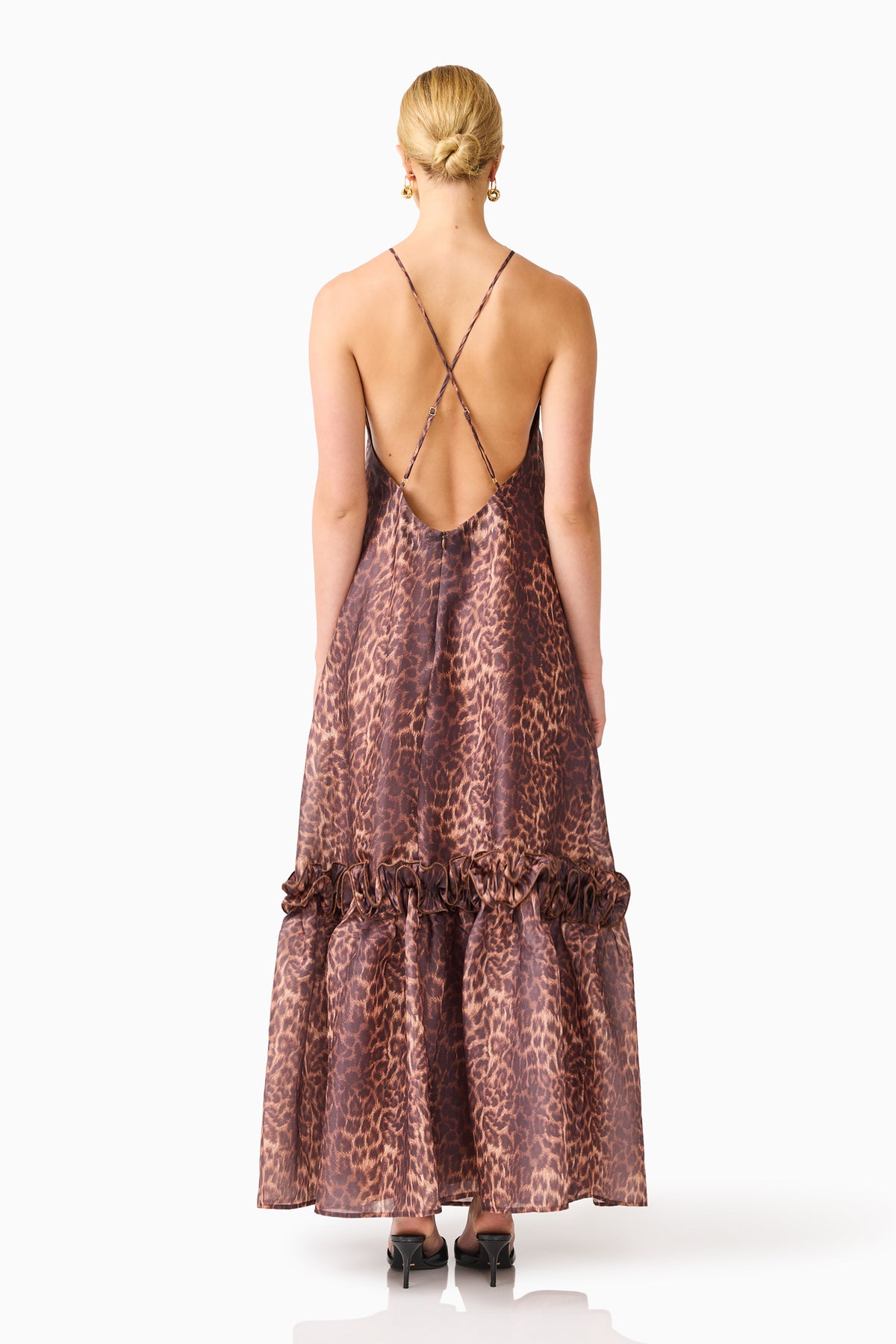 CURAAE Zamira Halter Maxi Dress in Brown Multi