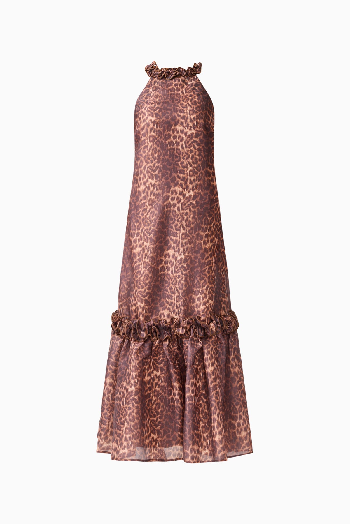 CURAAE Zamira Halter Maxi Dress in Brown Multi