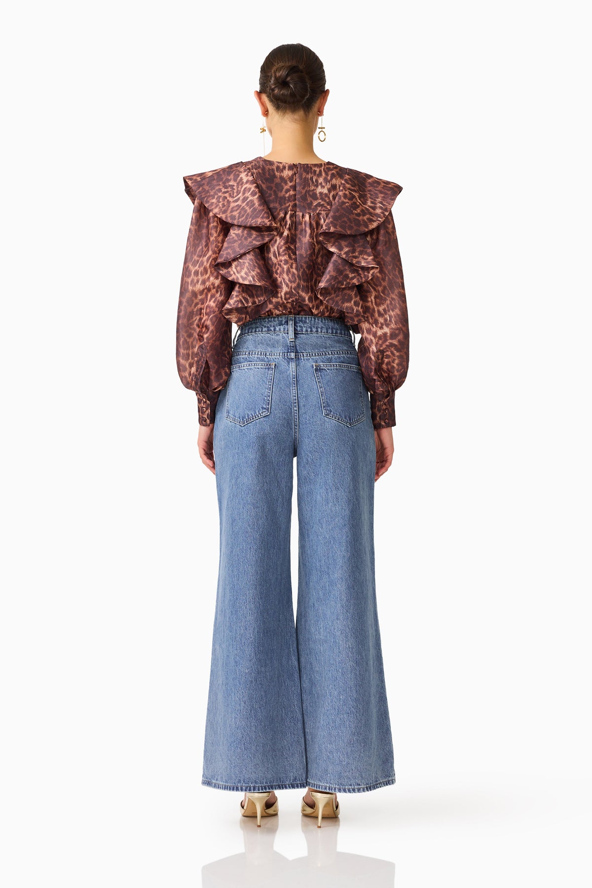 CURAAE Zamira Bell Sleeve Blouse in Brown Multi