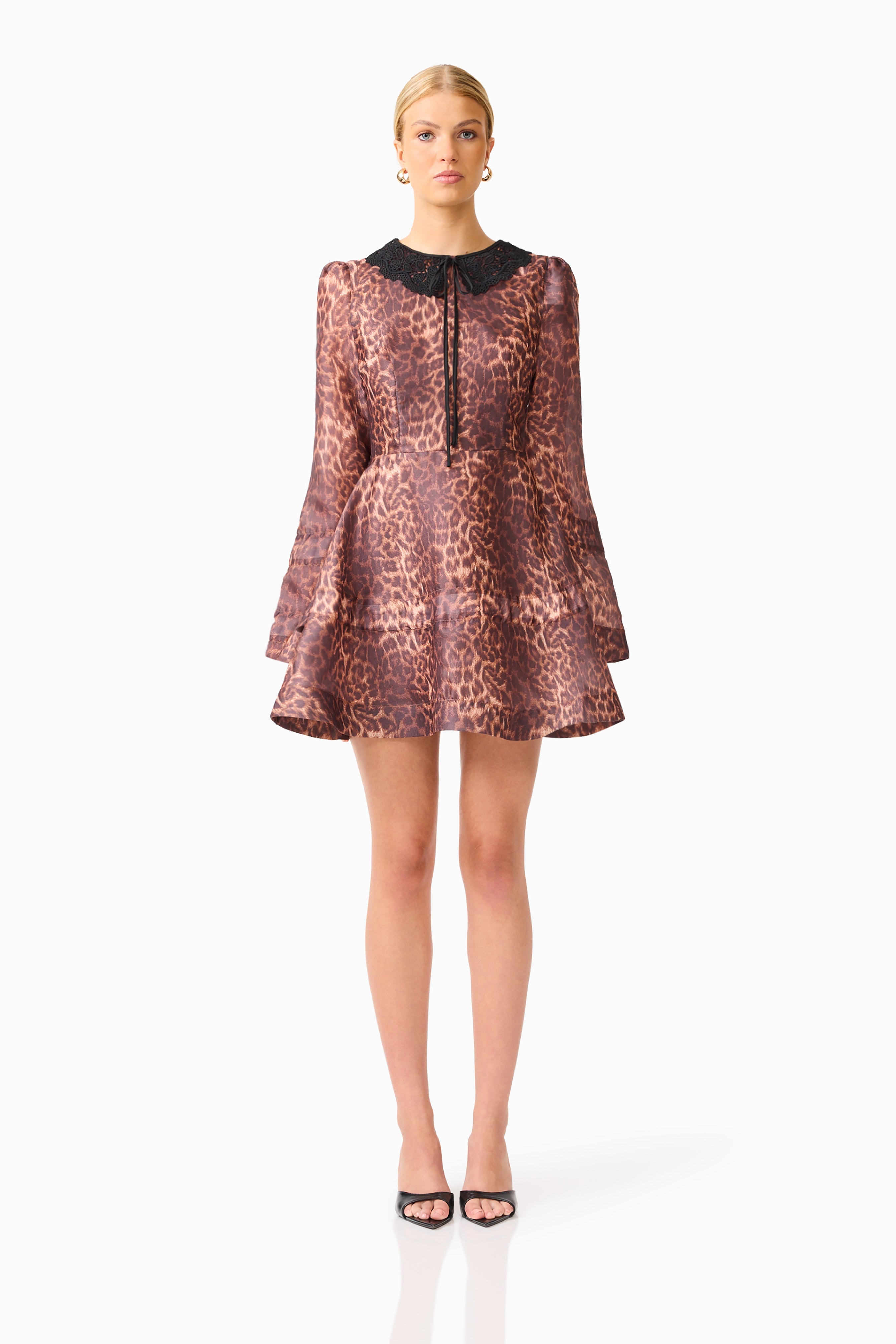 CURAAE Zamira Long Sleeve Mini Dress in Brown Multi