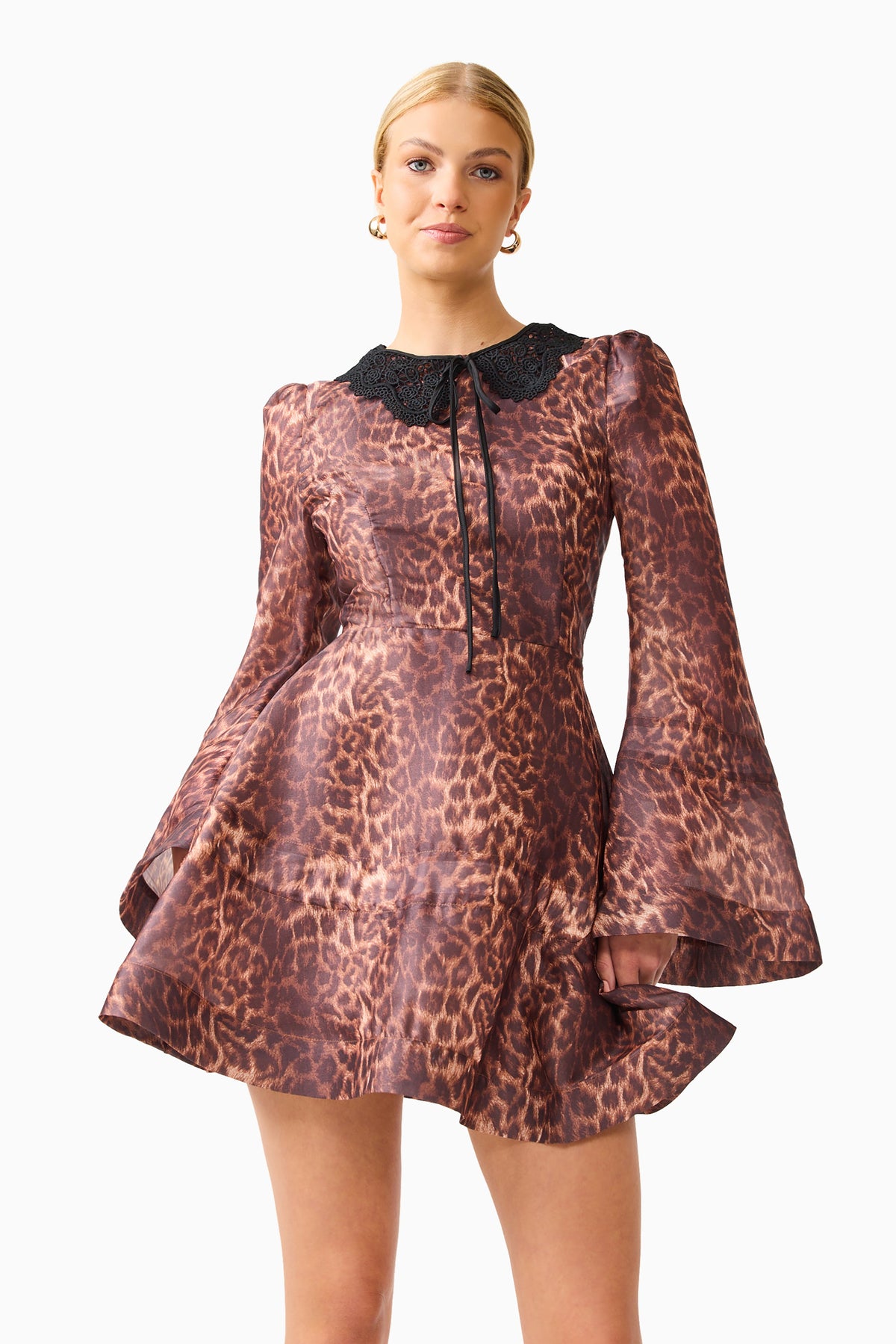 CURAAE Zamira Long Sleeve Mini Dress in Brown Multi