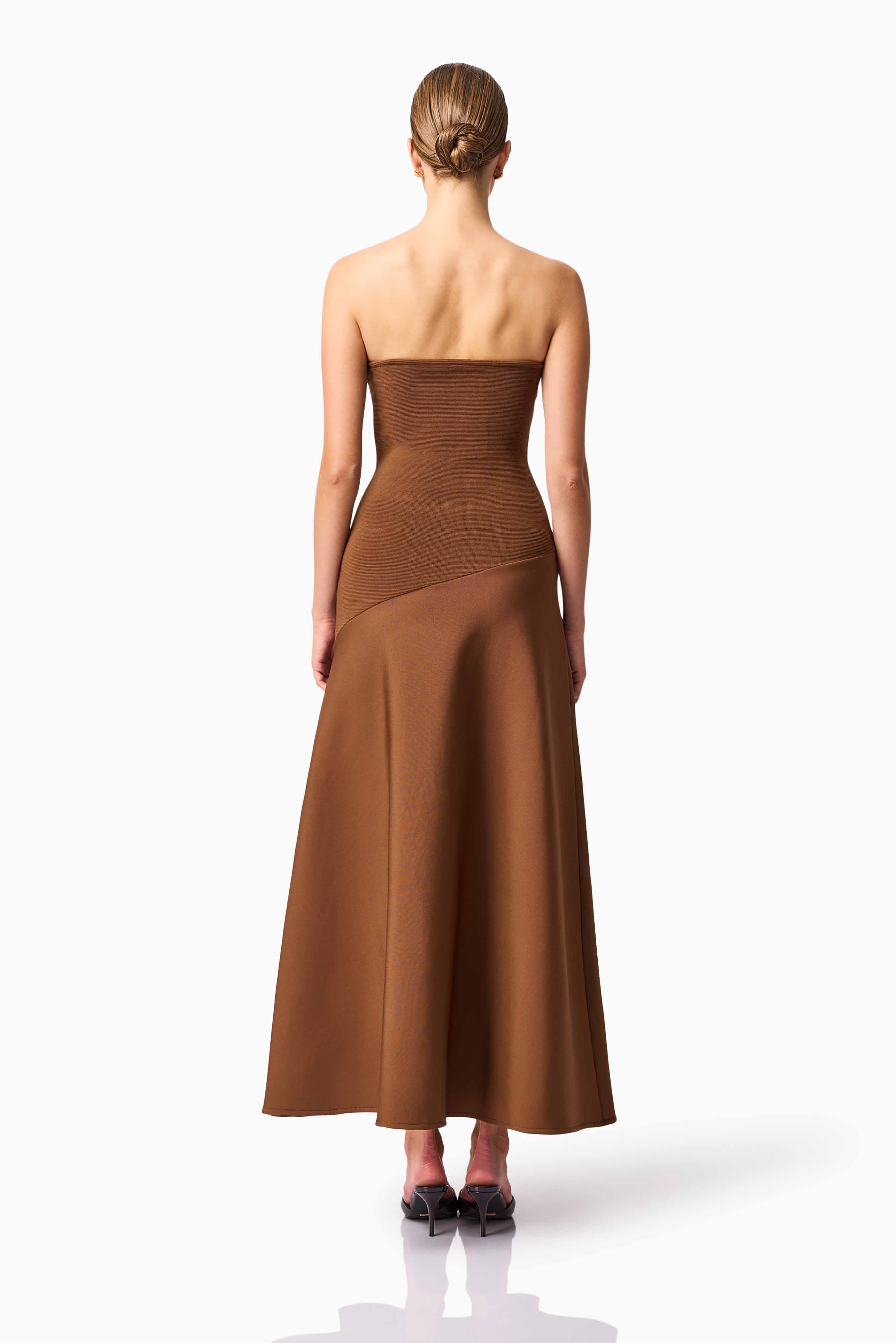 CURAAE Zahara Strapless Maxi Dress in Brown
