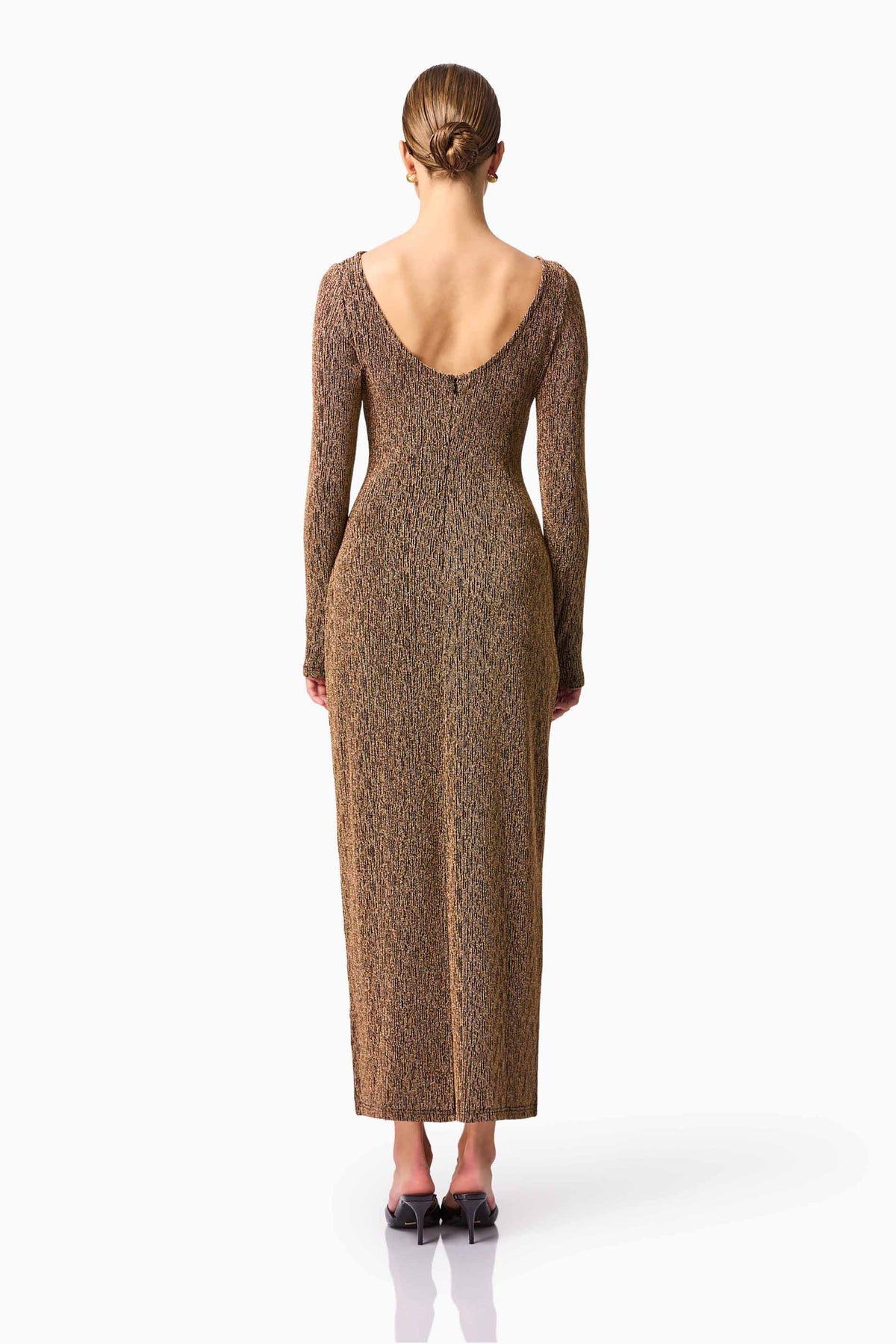 CURAAE Emery Long Sleeve Maxi Dress in Gold
