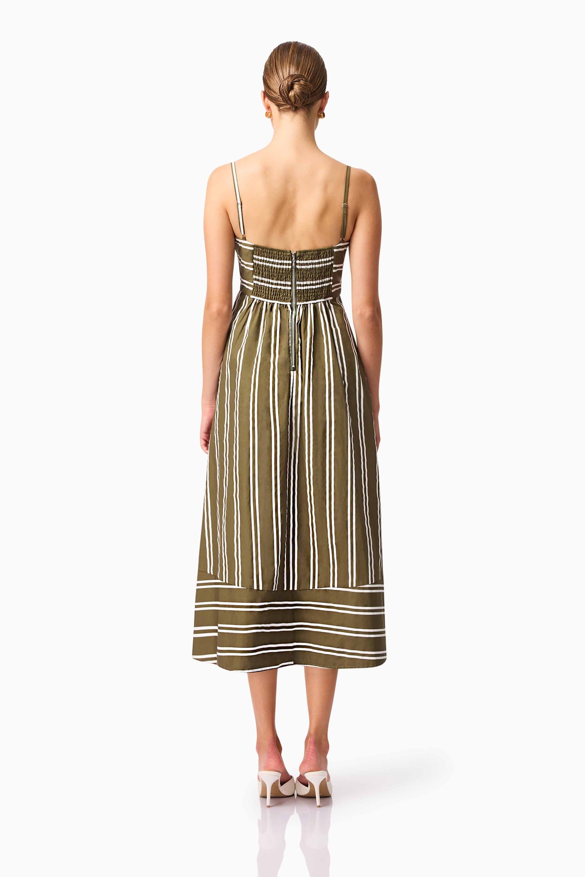 CURAAE Giverny Stripped Midi Dress in Green