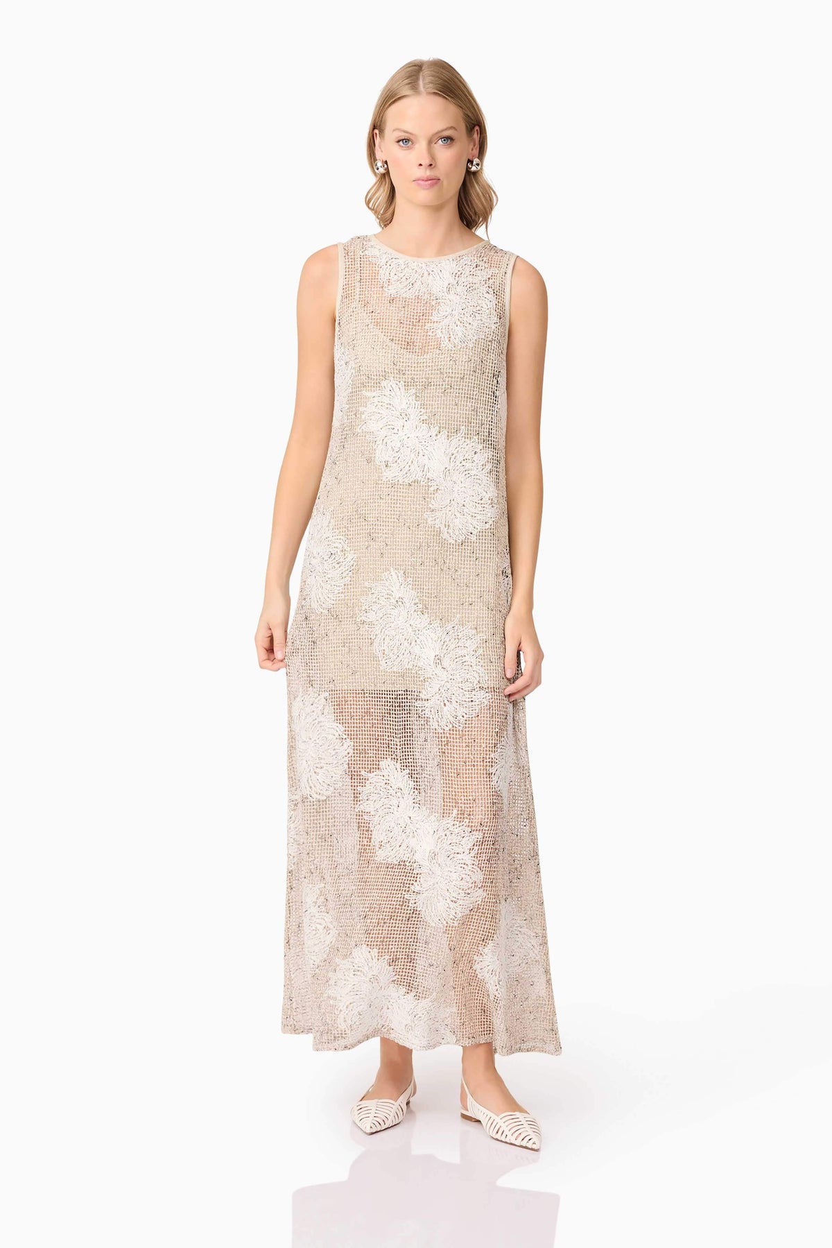 CURAAE Samieka Crochet Midi Dress in Beige