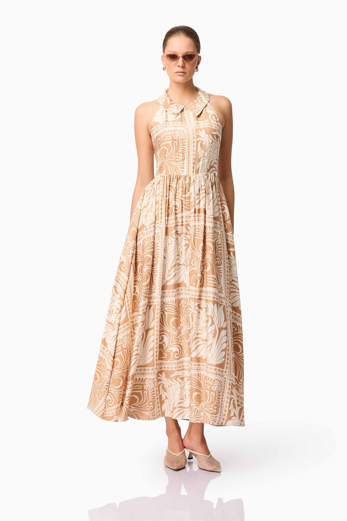 CURAAE Sandi Collar Midi Dress in Beige