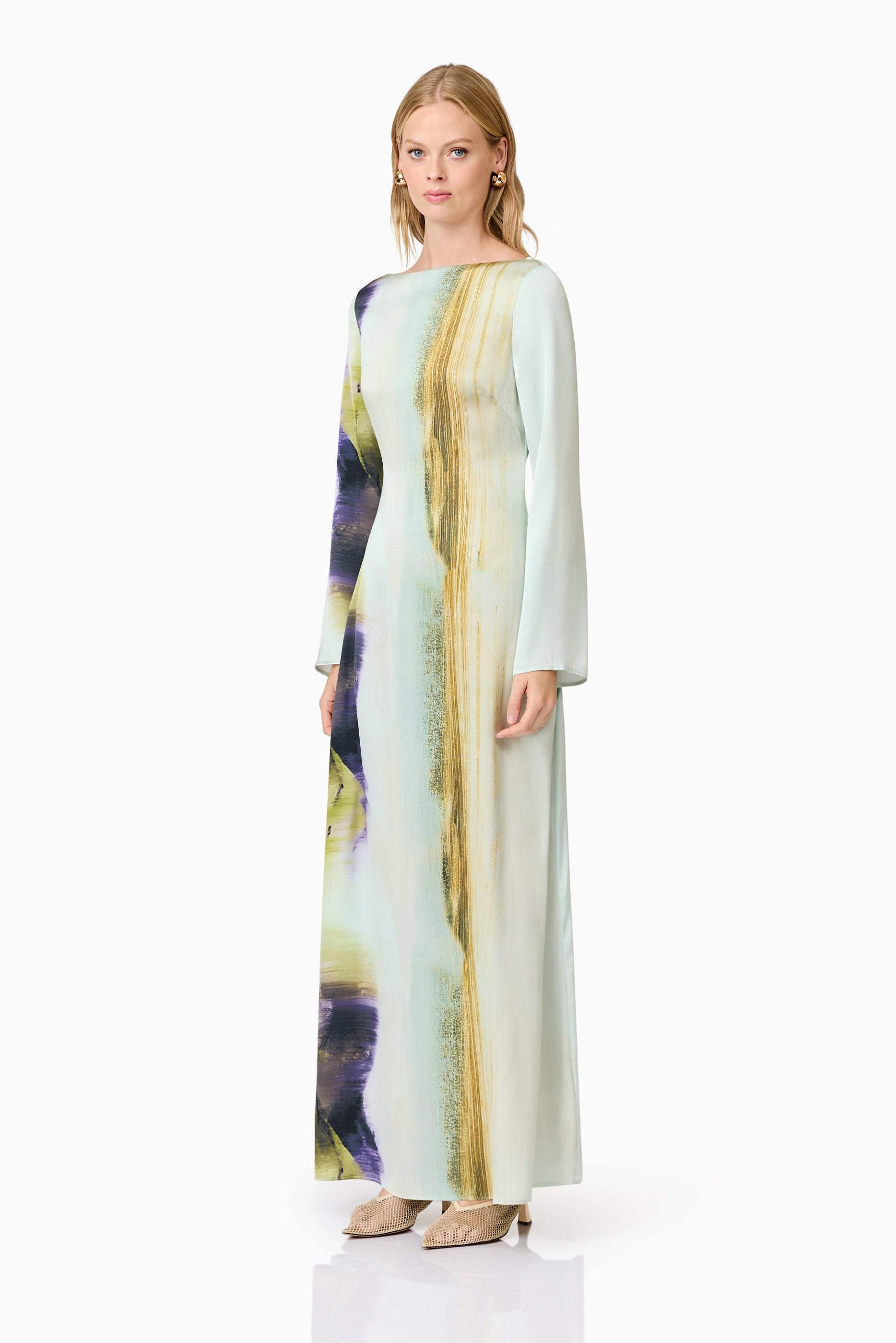 CURAAE Willow Satin Maxi Dress In Blue