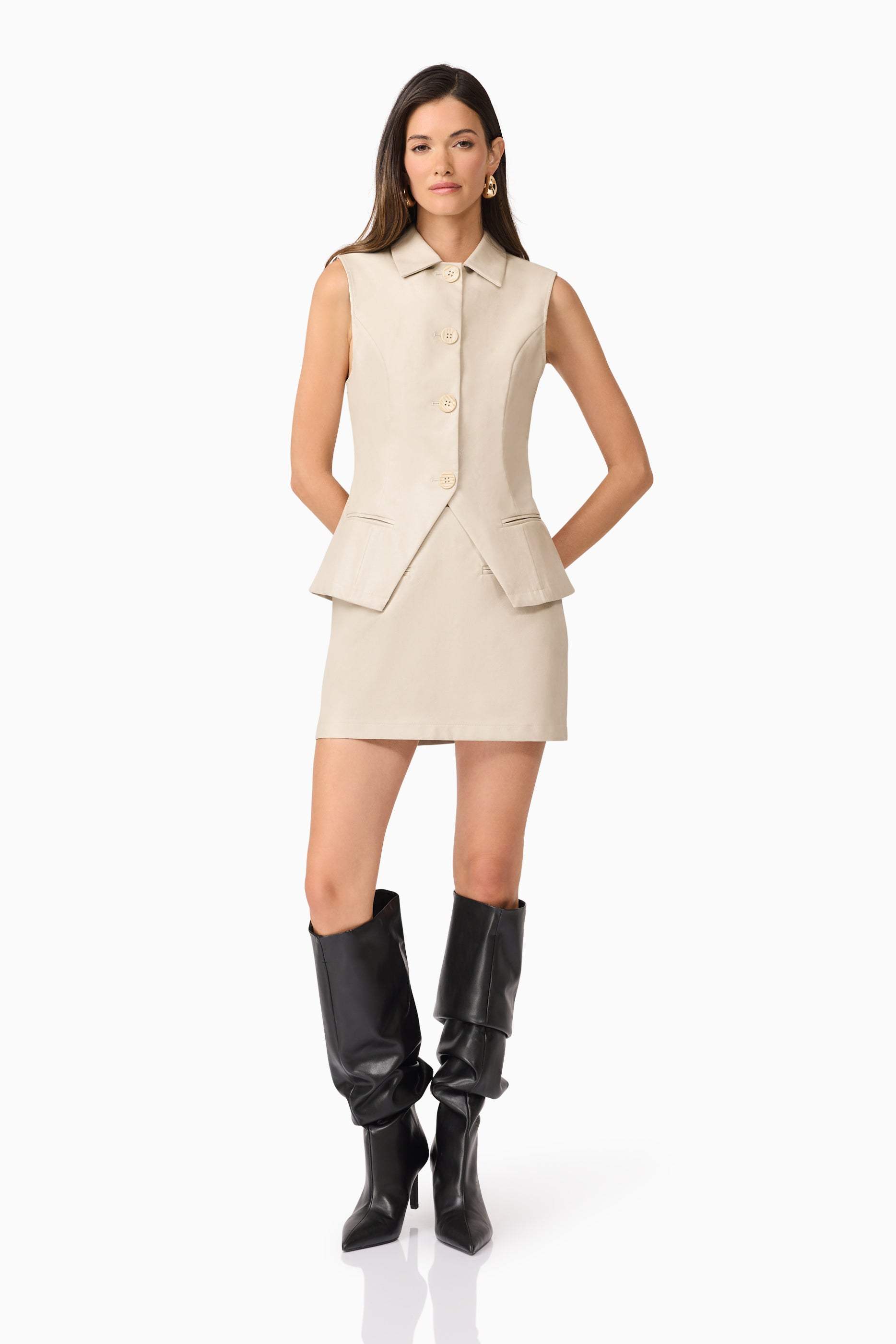 CURAAE Malia Leather Vest In Beige