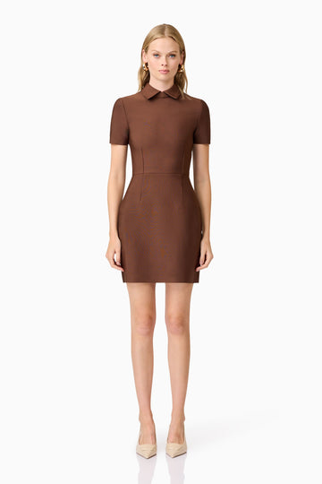 CURAAE Khloe Crepe Knit Mini Dress In Brown
