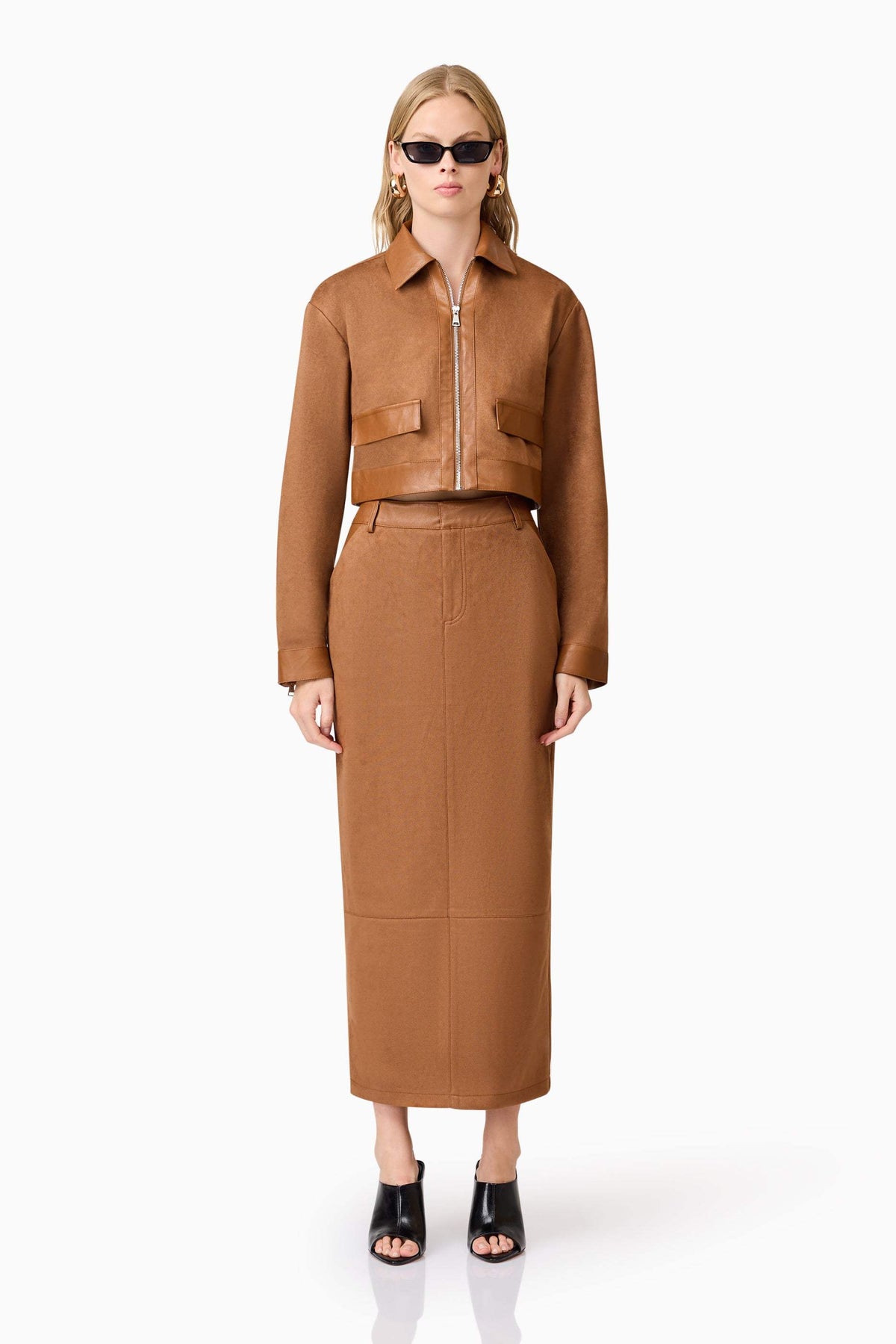 CURAAE Aroha Suede Midi Skirt In Brown