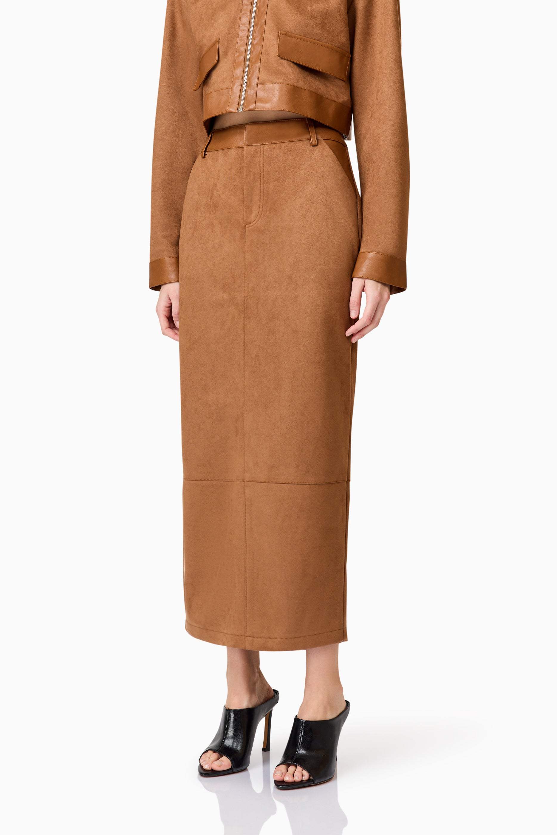 CURAAE Aroha Suede Midi Skirt In Brown