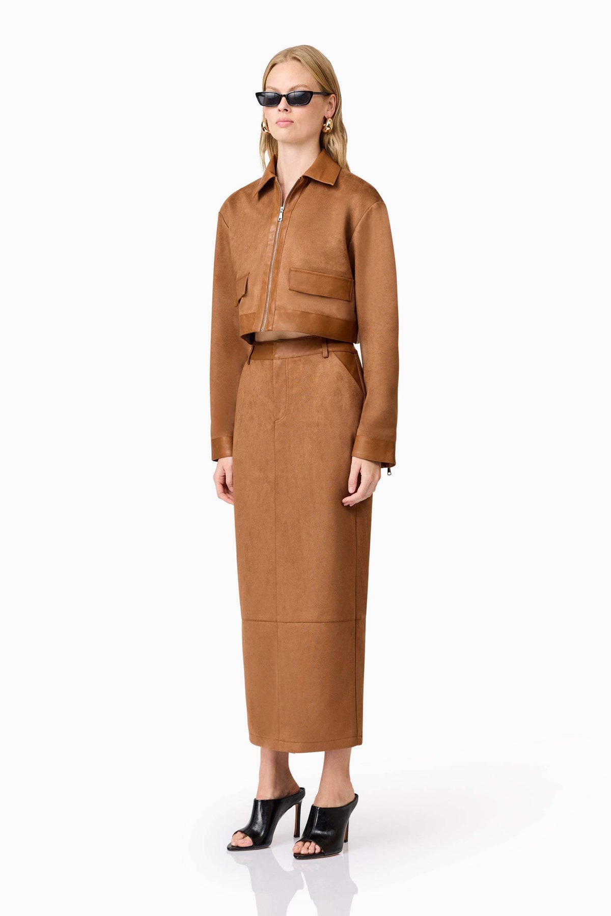 CURAAE Aroha Suede Cropped Jacket in Brown