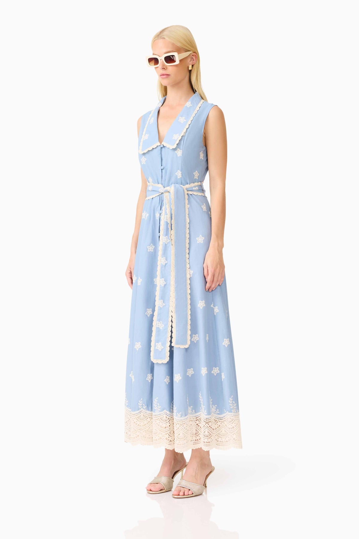 CURAAE Estella Midi Dress in Blue & Cream