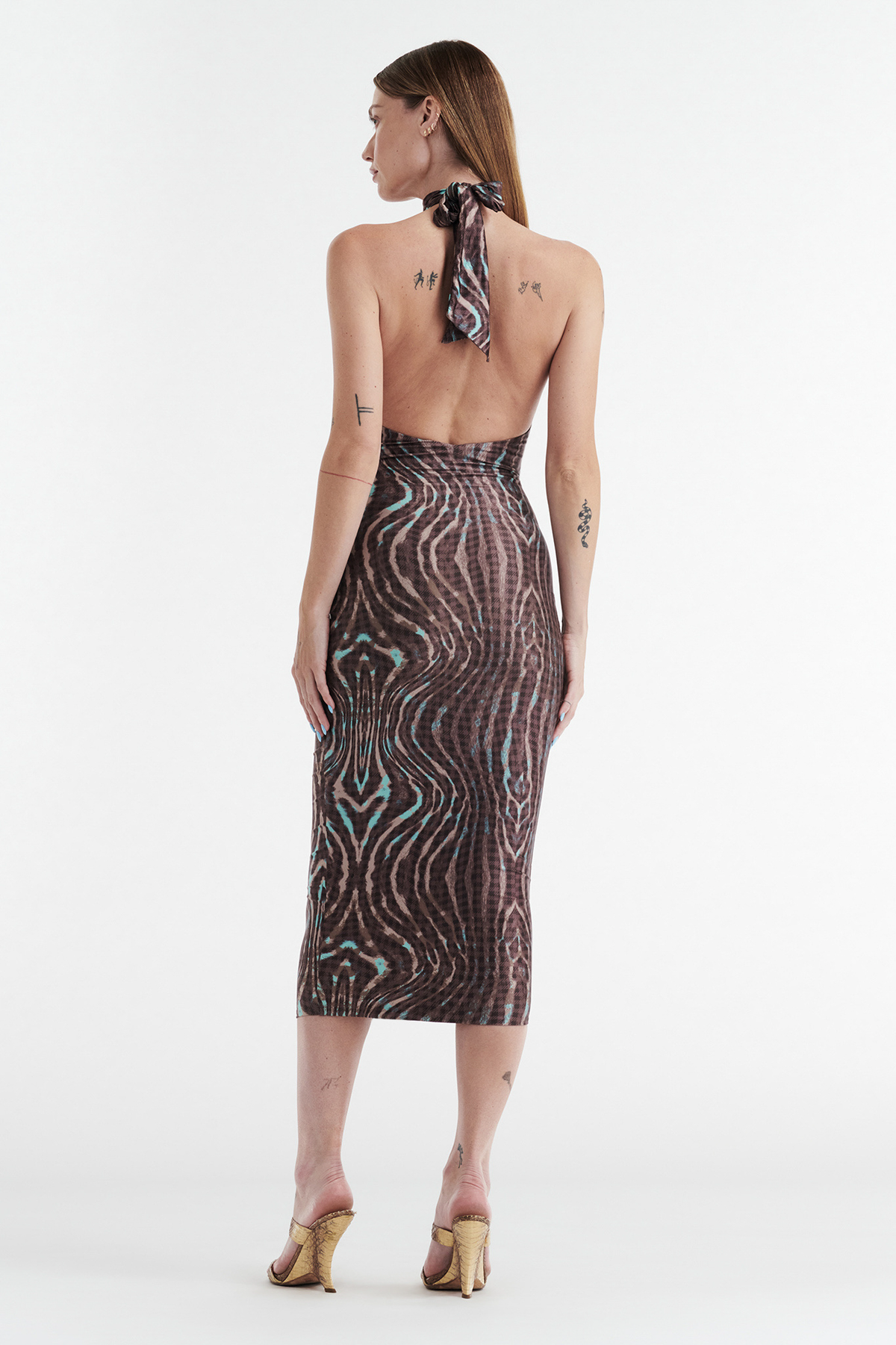 Cleo Halter Tie Midi Dress - Warped Check