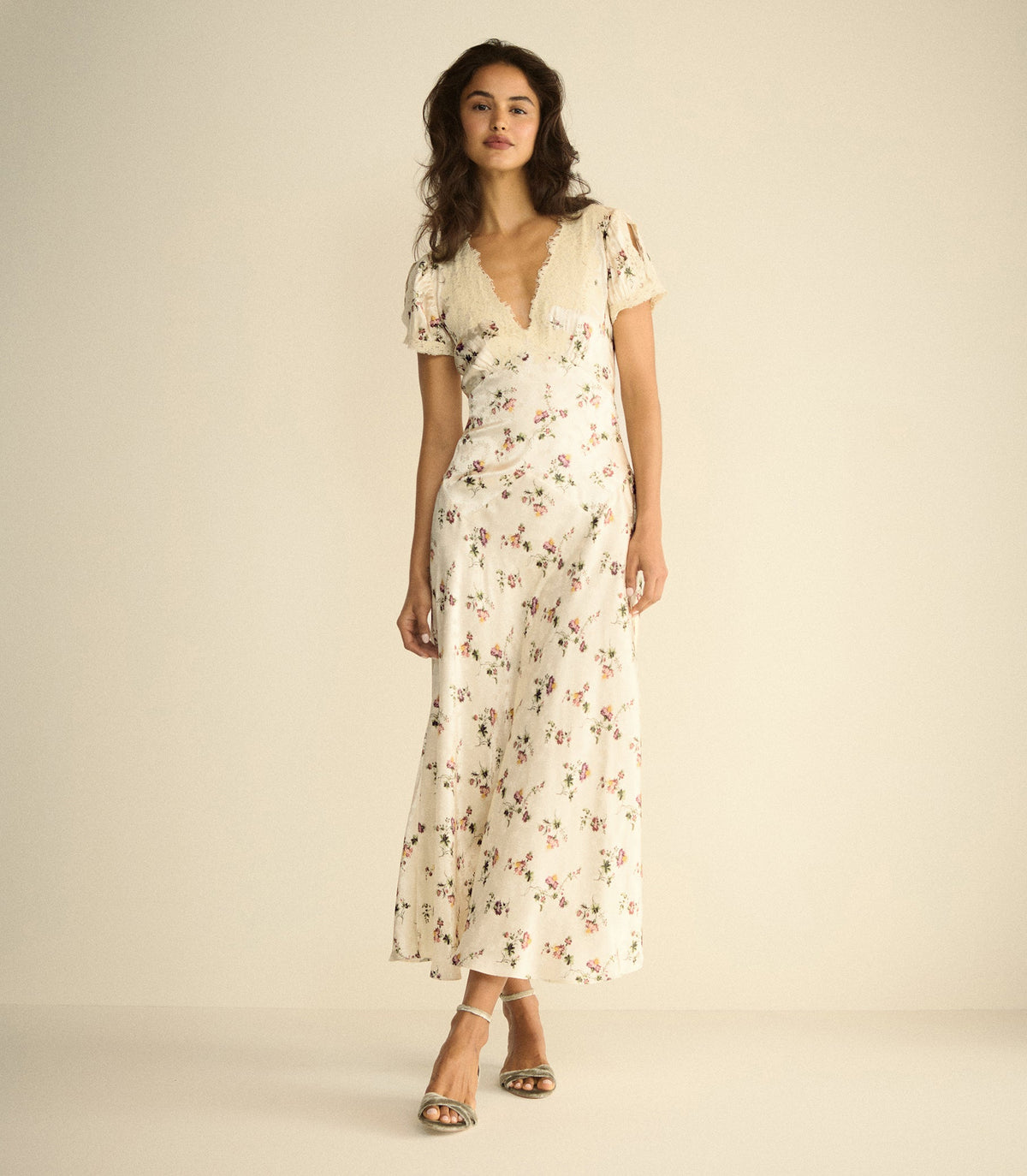 Celia Dress -- Creme Hillside Thistles