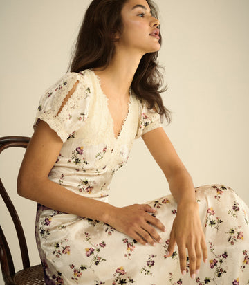 Celia Dress -- Creme Hillside Thistles