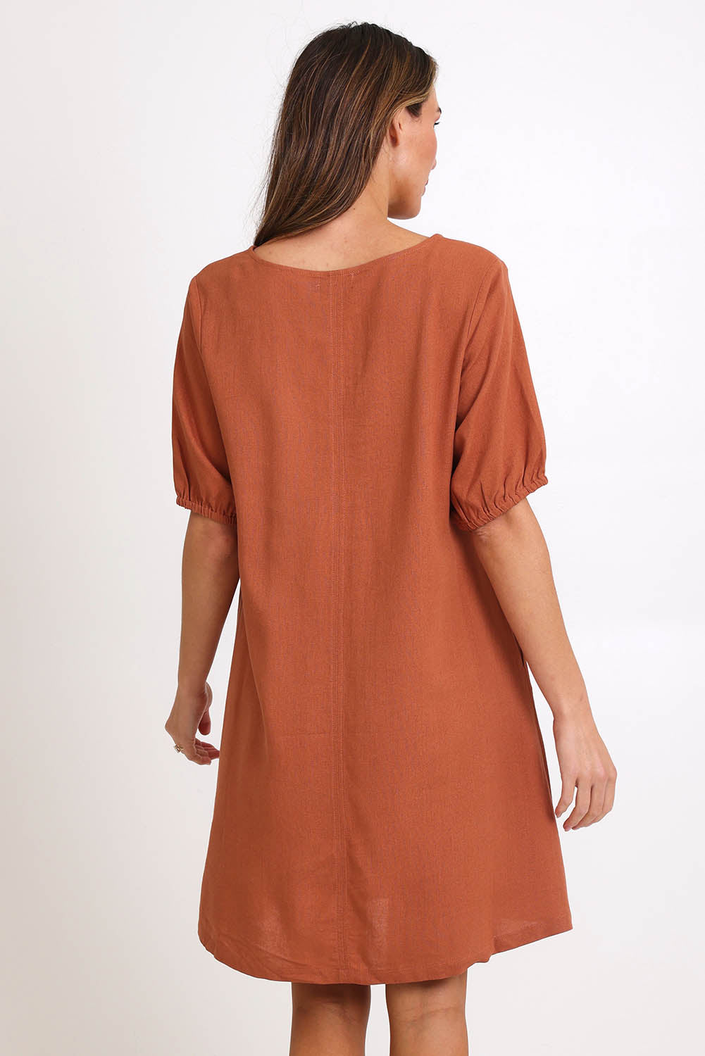 Core Linen V Shift Dress – Cinnamon