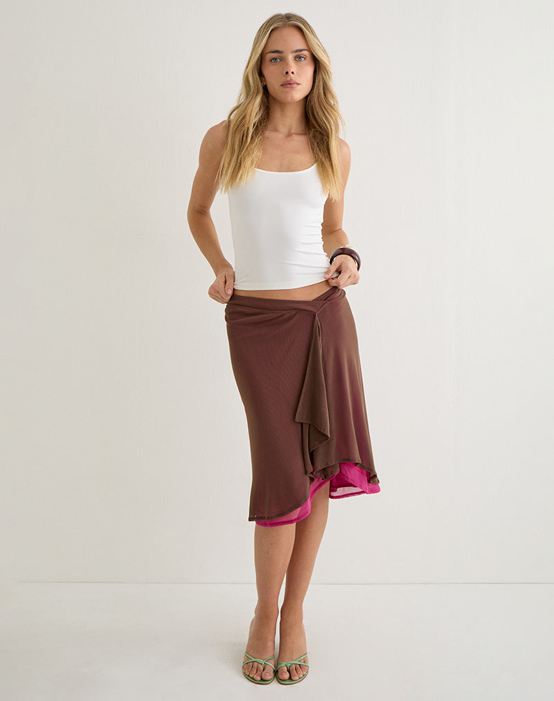 Erinhadi Midi Skirt in Mesh Brown with Hot Pink Lining