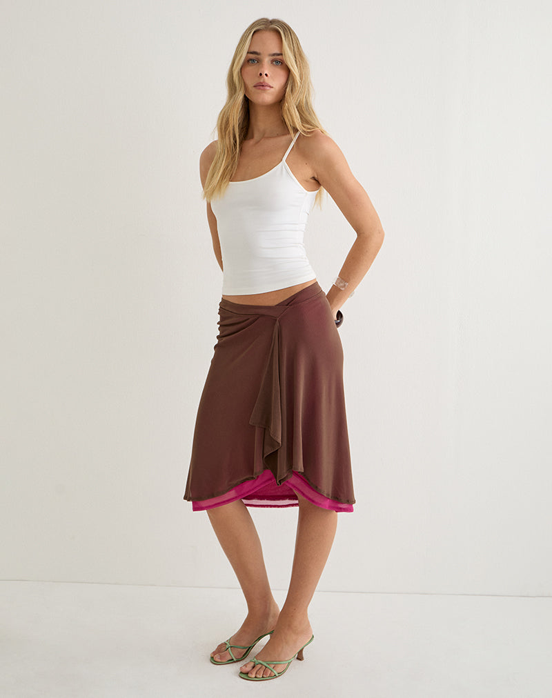 Erinhadi Midi Skirt in Mesh Brown with Hot Pink Lining