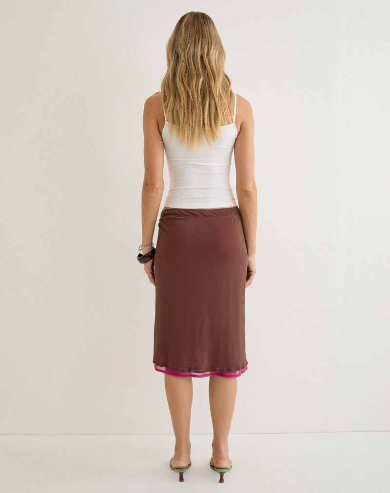 Erinhadi Midi Skirt in Mesh Brown with Hot Pink Lining