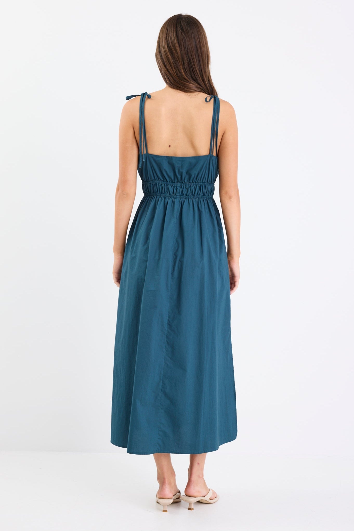 Cast Petrol Cotton Strappy Midi Dress