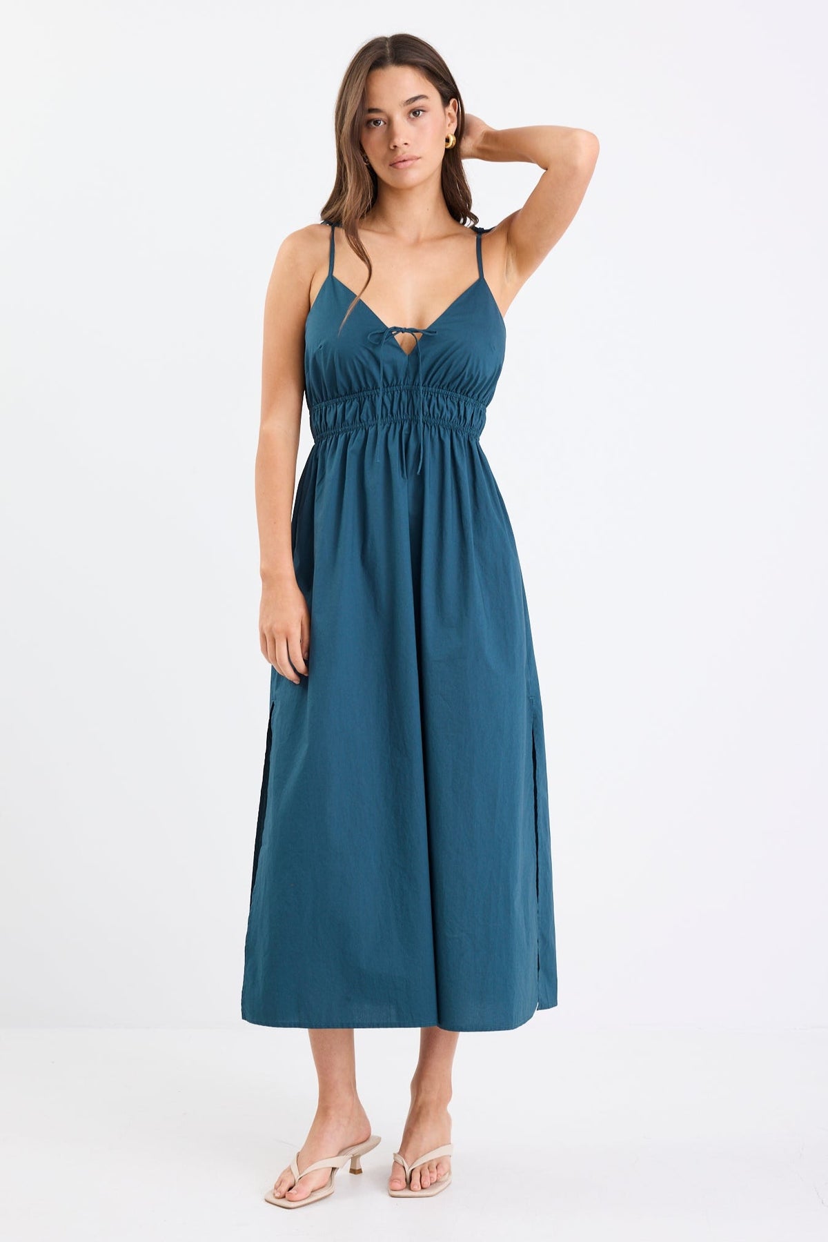 Cast Petrol Cotton Strappy Midi Dress