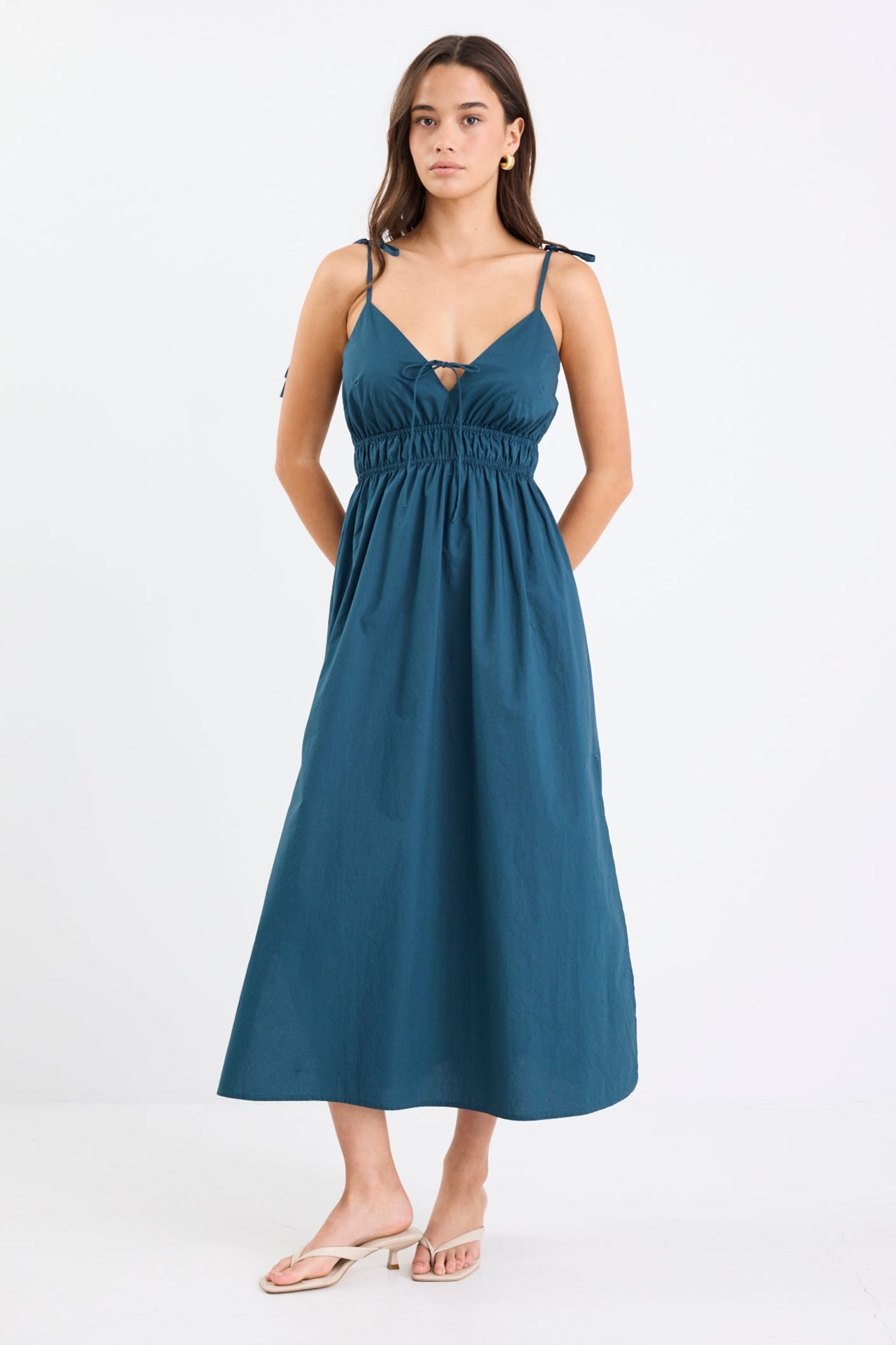 Cast Petrol Cotton Strappy Midi Dress