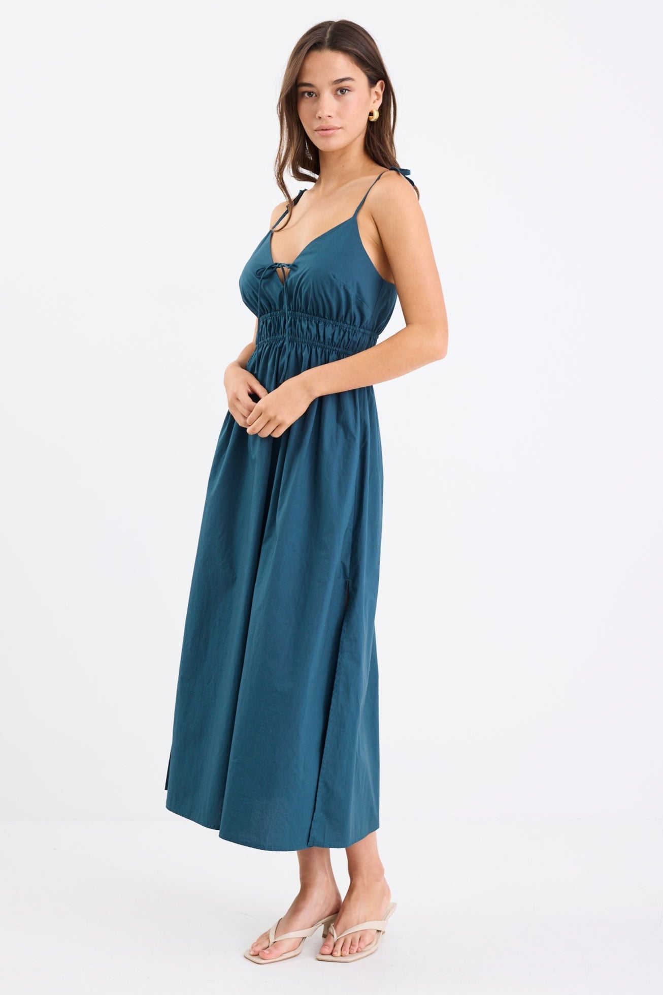 Cast Petrol Cotton Strappy Midi Dress
