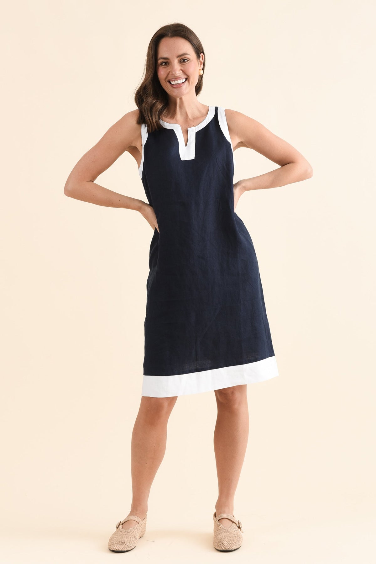 Cecilia Navy Contrast Linen Dress